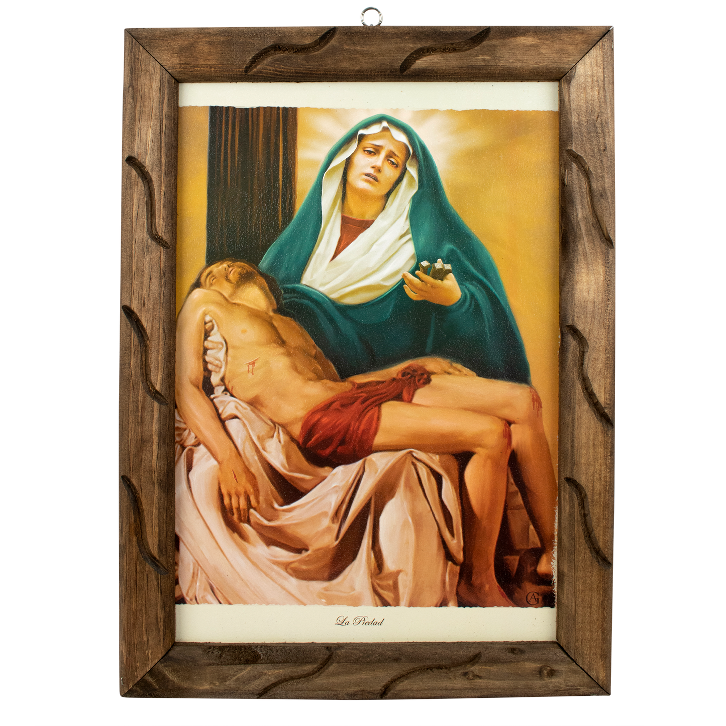 Mrcjsales: La Pieta Wooden Frame - Mexican Art Expressing Hope, Love, and Compassion. Unique Rustic Design. Multiple Sizes Available! - M | 18"x13" image