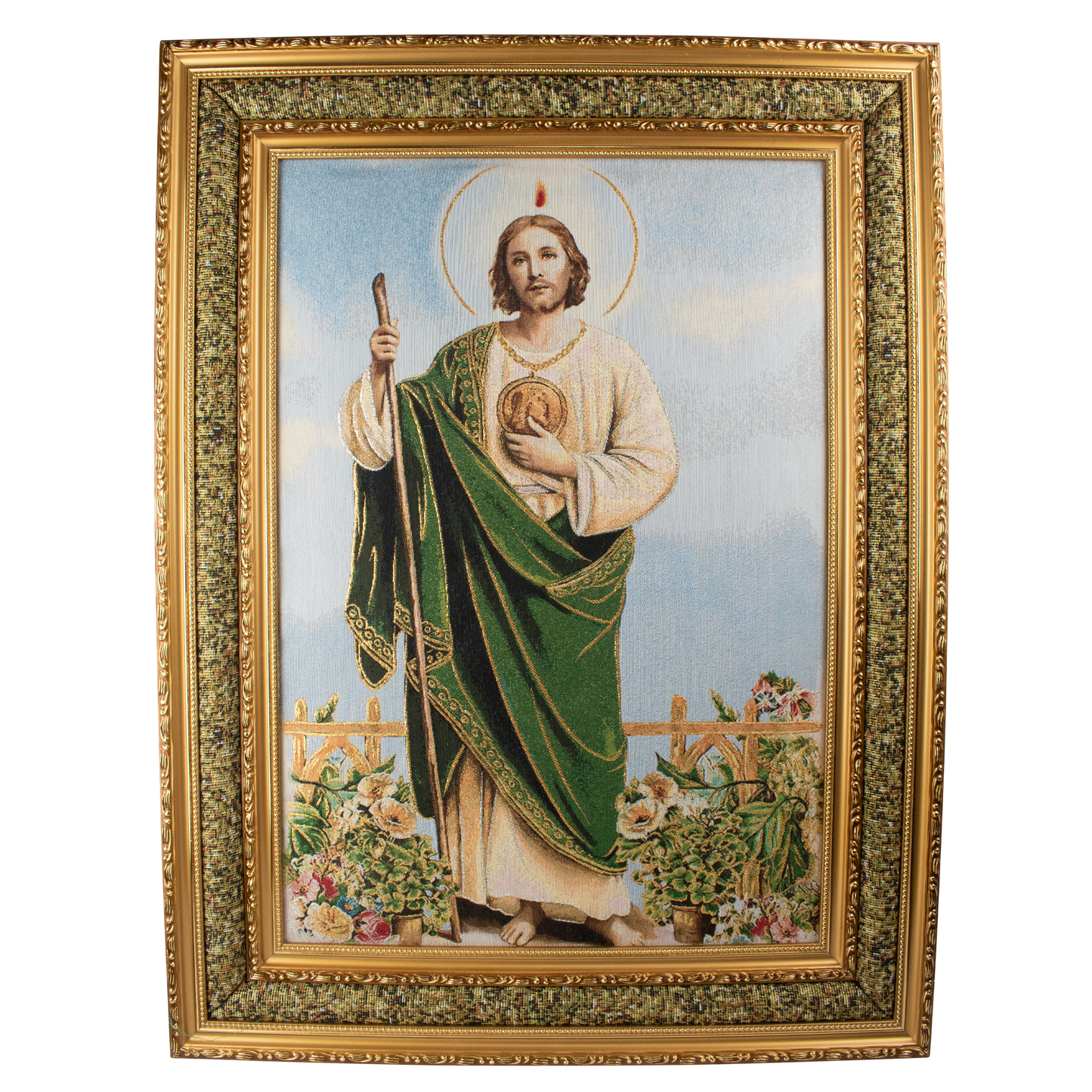 Mrcjsales: St. Judas | Cloth Frame | Elegant Double Frame | Religious Home Decor | Gift for Loved Ones | Spanish Name: San Judas - M | 22"x29" image