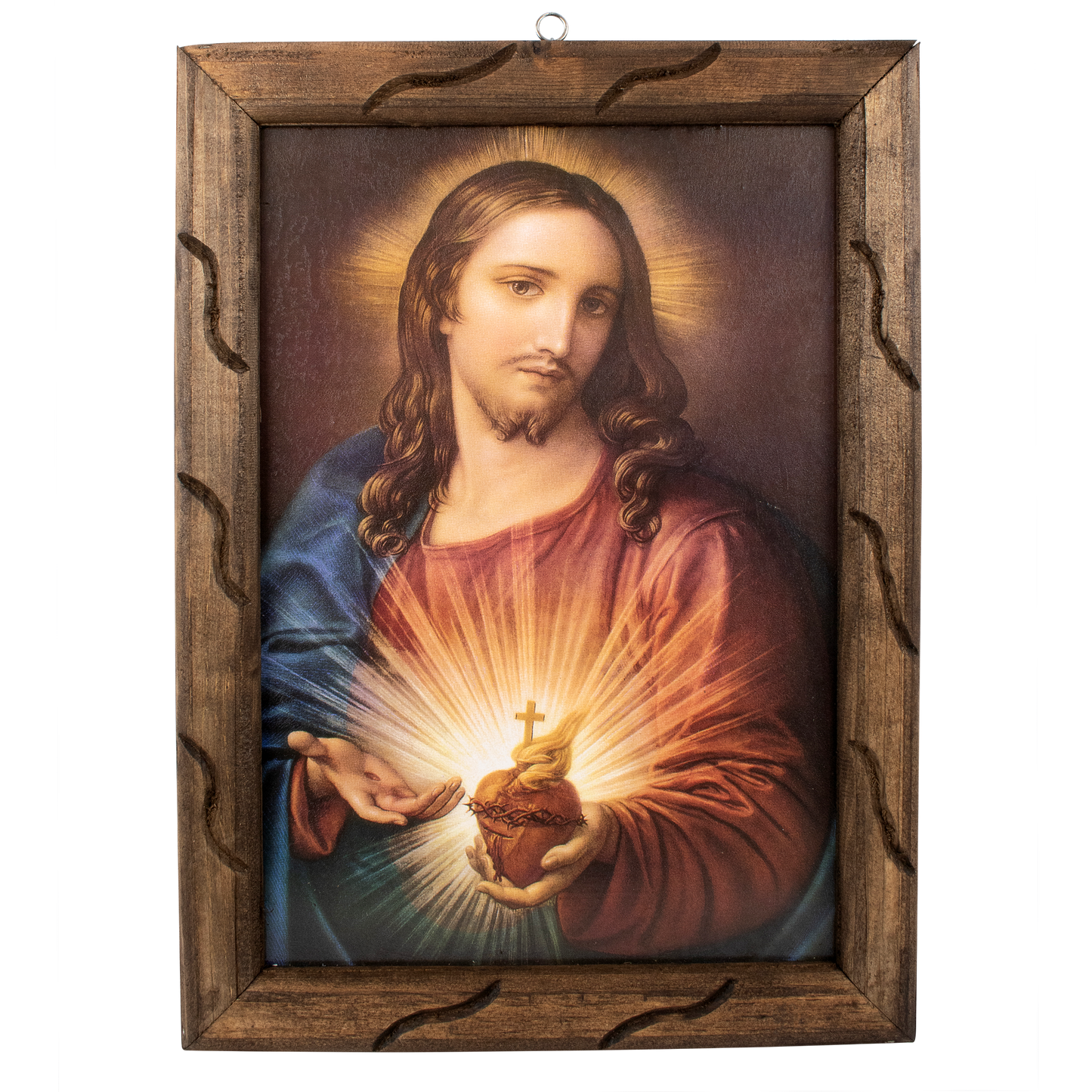 Mrcjsales - Sacred Heart Original - Rustic Frame, Mexican Artistry, Hopeful Symbol, Ideal Gift for Spiritual Comfort. Unique and Timeless! - M | 18"x13" image