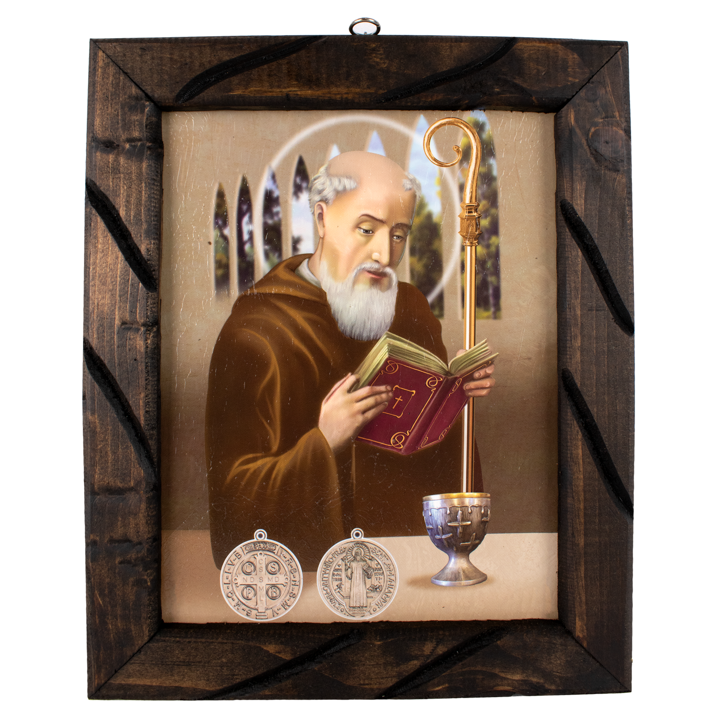 Mrcjsales - San Benito - Rustic Frame, Unique St. Benedict Artwork, Mexican Craftsmanship for Home Decor, Symbol of Hope and Love in Multiple Sizes! image 4
