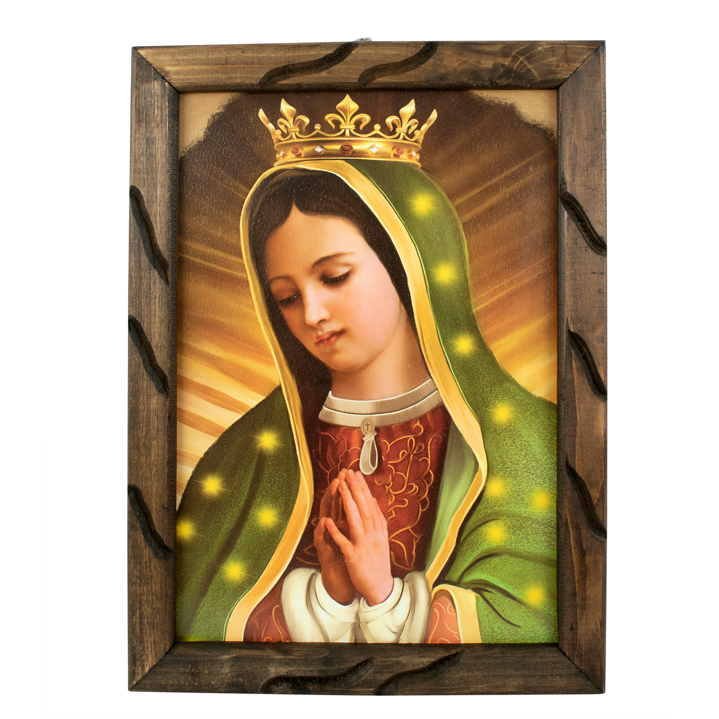Mrcjsales - Guadalupe Crown – Rustic Frame, Virgen de Guadalupe Cuadro Rustico, Mexican Art, Symbolizes Hope, Love, Strength. Perfect Home Decor & Unique Gift! - M | 18"x13" image