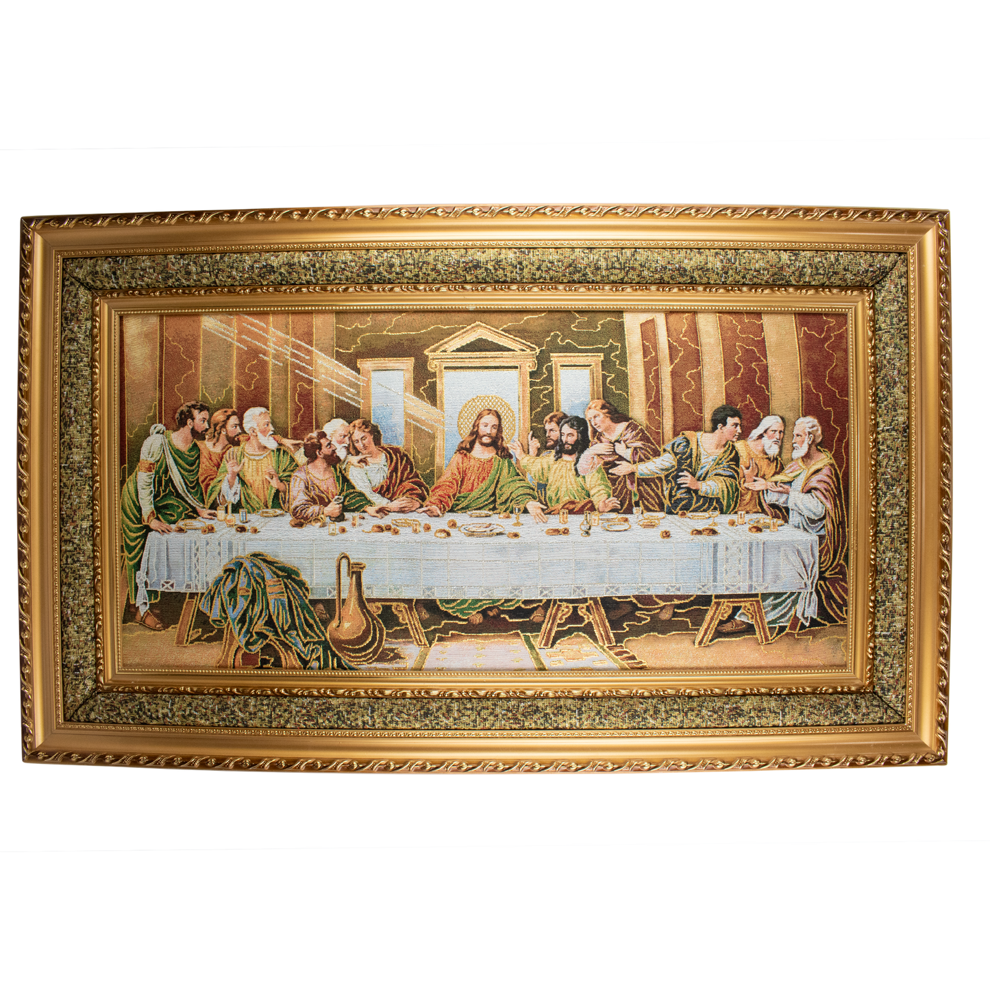 Mrcjsales: Last Supper Cloth Frame | Religious Icon on Woven Cloth | Elegant Double Frame | Perfect Gift for Special Occasions | Ready to Hang Art - L | 23"x39" image