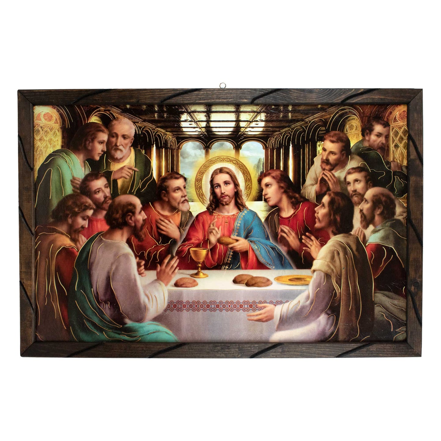 Mrcjsales - Last Supper DaVinci – Rustic Frame, Ultima Cena, Mexican Art, Symbolizes Hope, Love, Strength. Perfect Home Decor & Unique Gift! - L | 36"x24" image