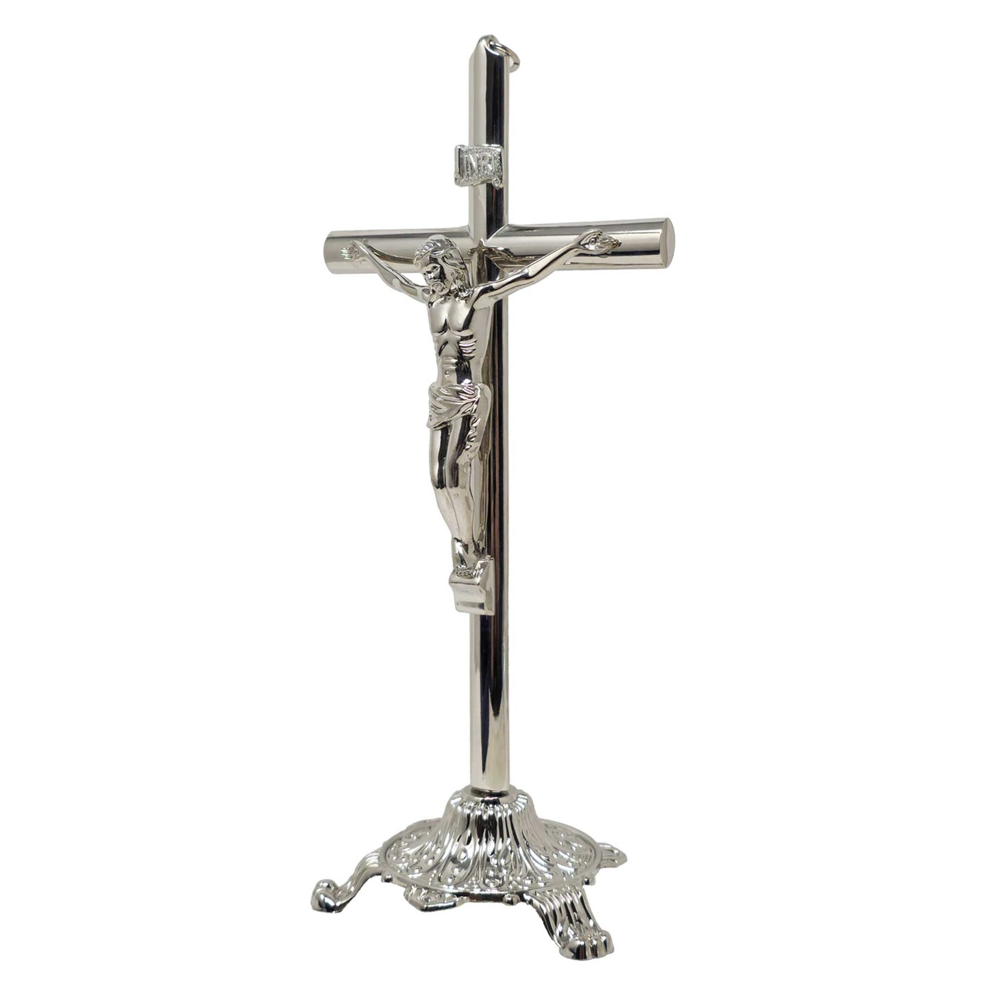MrcjSales - Crucifix Silver | Removable Base | High-Quality Metal Cross for Catholic Church, Home Decor, Gifts | Multiple Sizes | Inspire Faith image 1