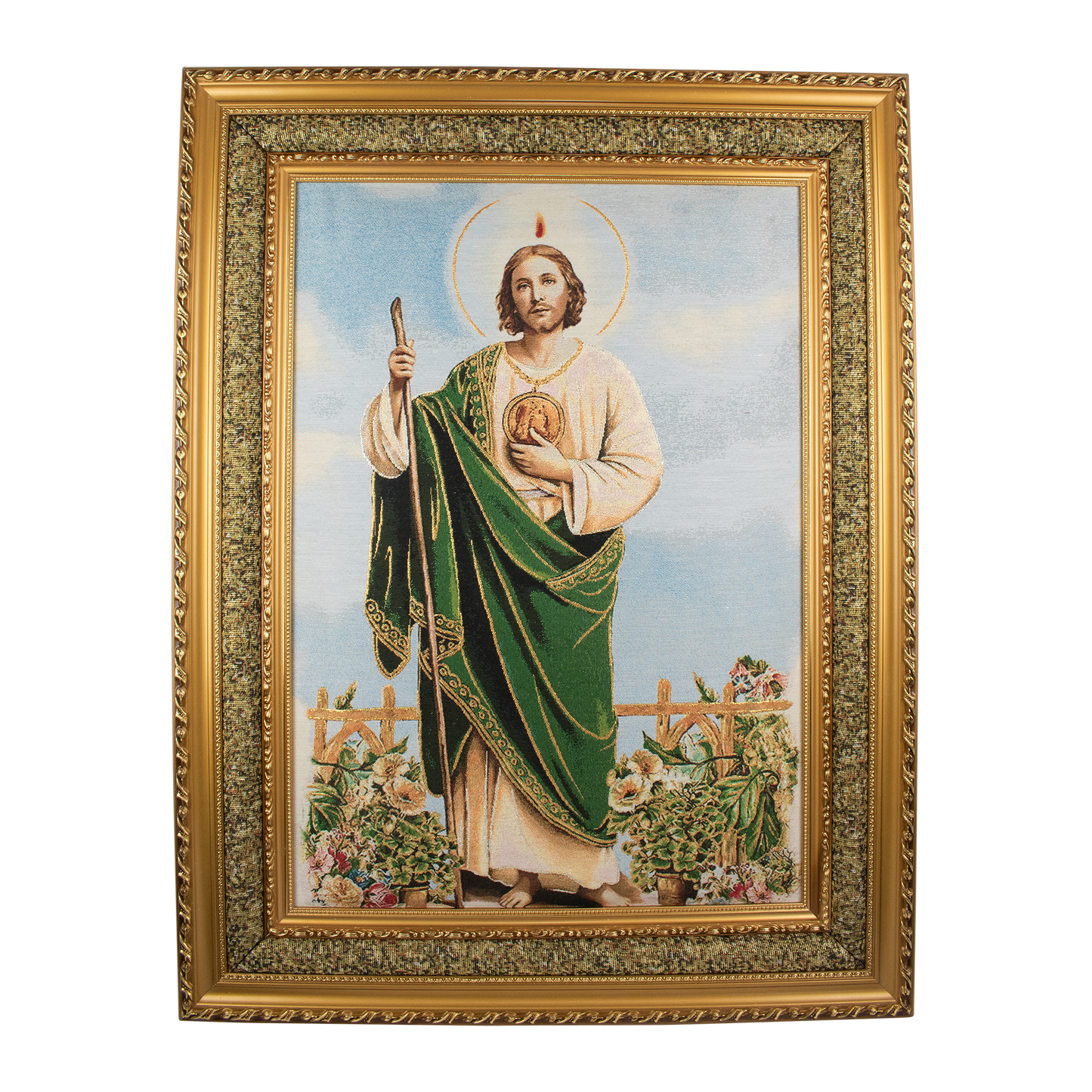 Mrcjsales: St. Judas | Cloth Frame | Elegant Double Frame | Religious Home Decor | Gift for Loved Ones | Spanish Name: San Judas - L | 27"x35" image