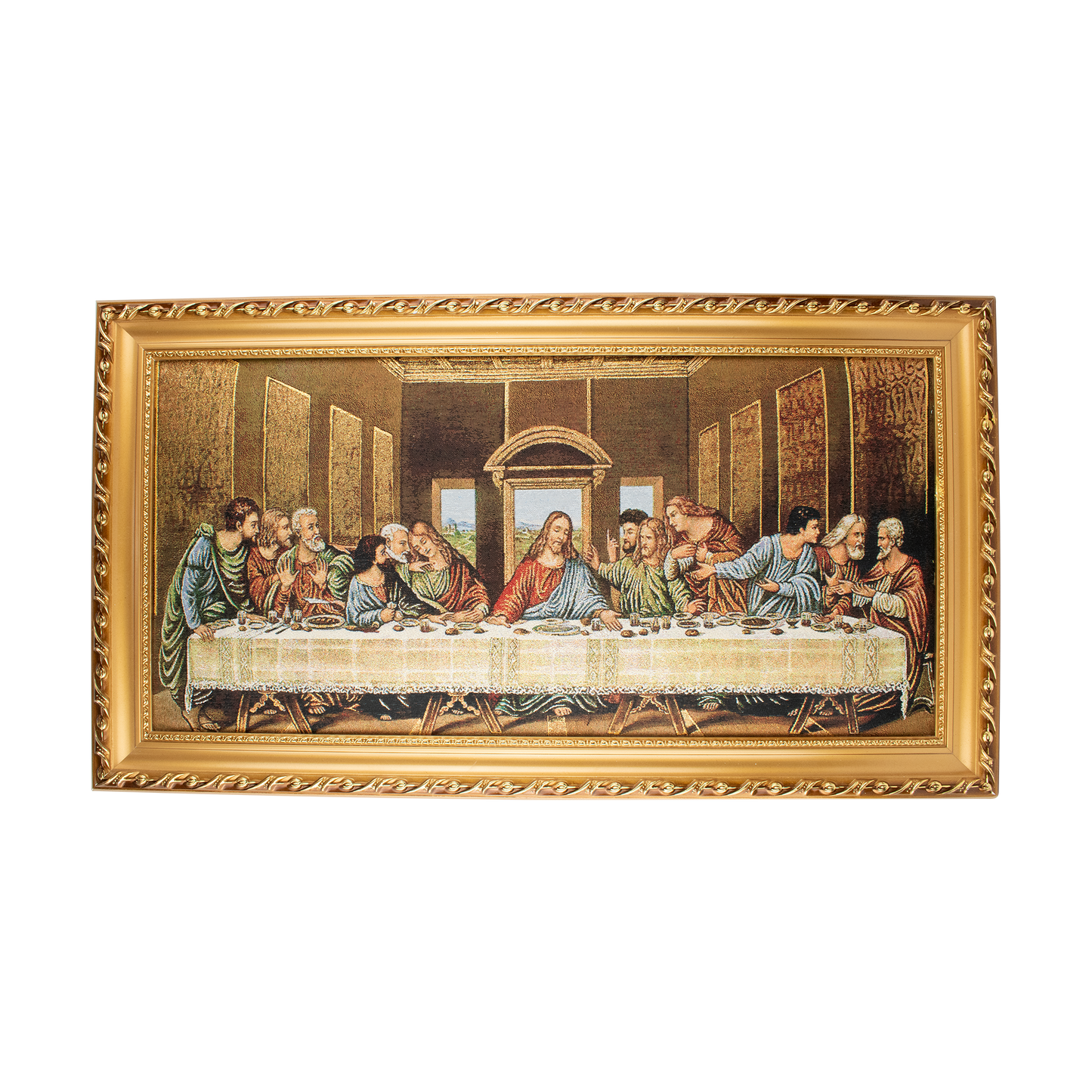 Mrcjsales: Last Supper Cloth Frame | Religious Icon on Woven Cloth | Elegant Double Frame | Perfect Gift for Religious Occasions | Ready to Hang - M | 13"x25" image