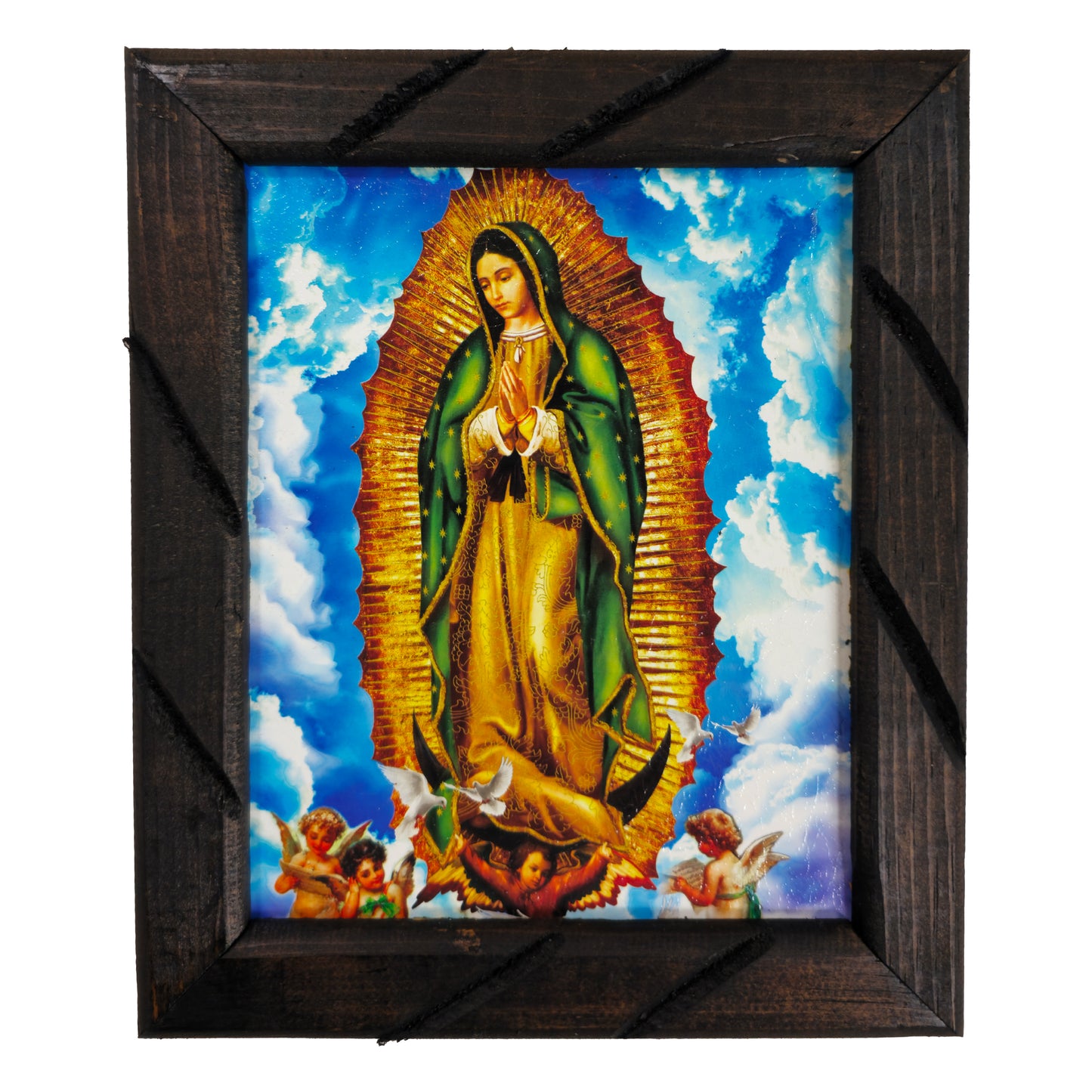 Mrcjsales - Our Lady of Guadalupe Heavens Sky’s Rustic Frame - Iconic Religious Art, Unique Craftsmanship, Virgen de Guadalupe image 3