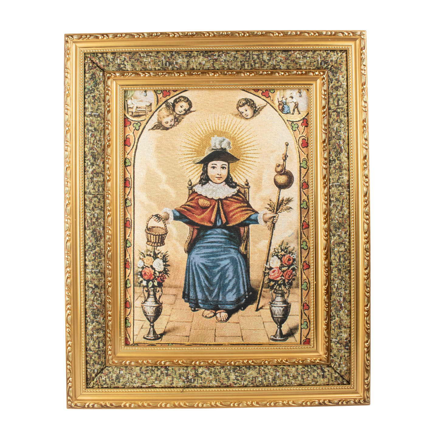 Mrcjsales: Child of Atocha Cloth Frame | Golden Double Frame | Religious Home Decor | Spanish Name: Nino de Atocha | Gift for Loved Ones - M | 17"x21" image