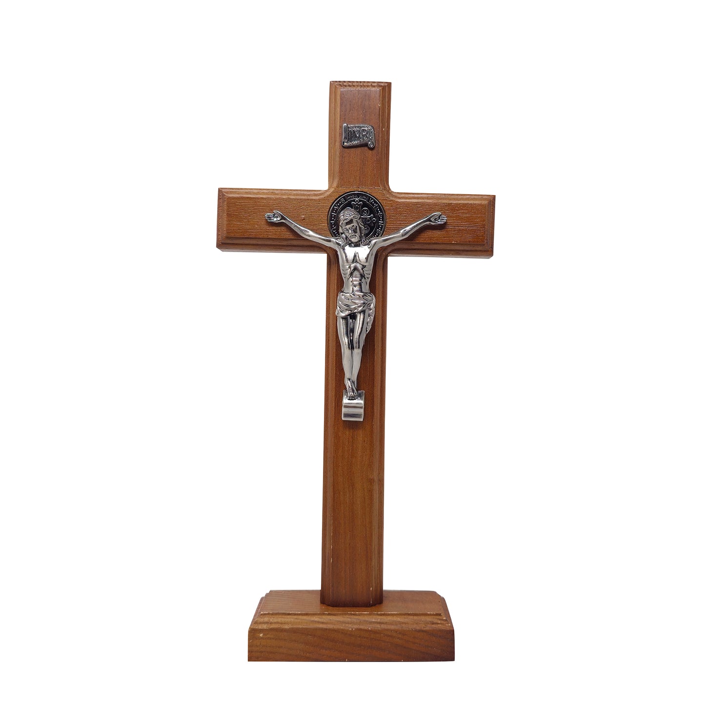 Mrcjsales - Saint Benedict Wooden Cross w/Base in Multiple Sizes. Beautifully Crafted Crucifix, Ideal for Various Occasions, Hang or Stand, image 3