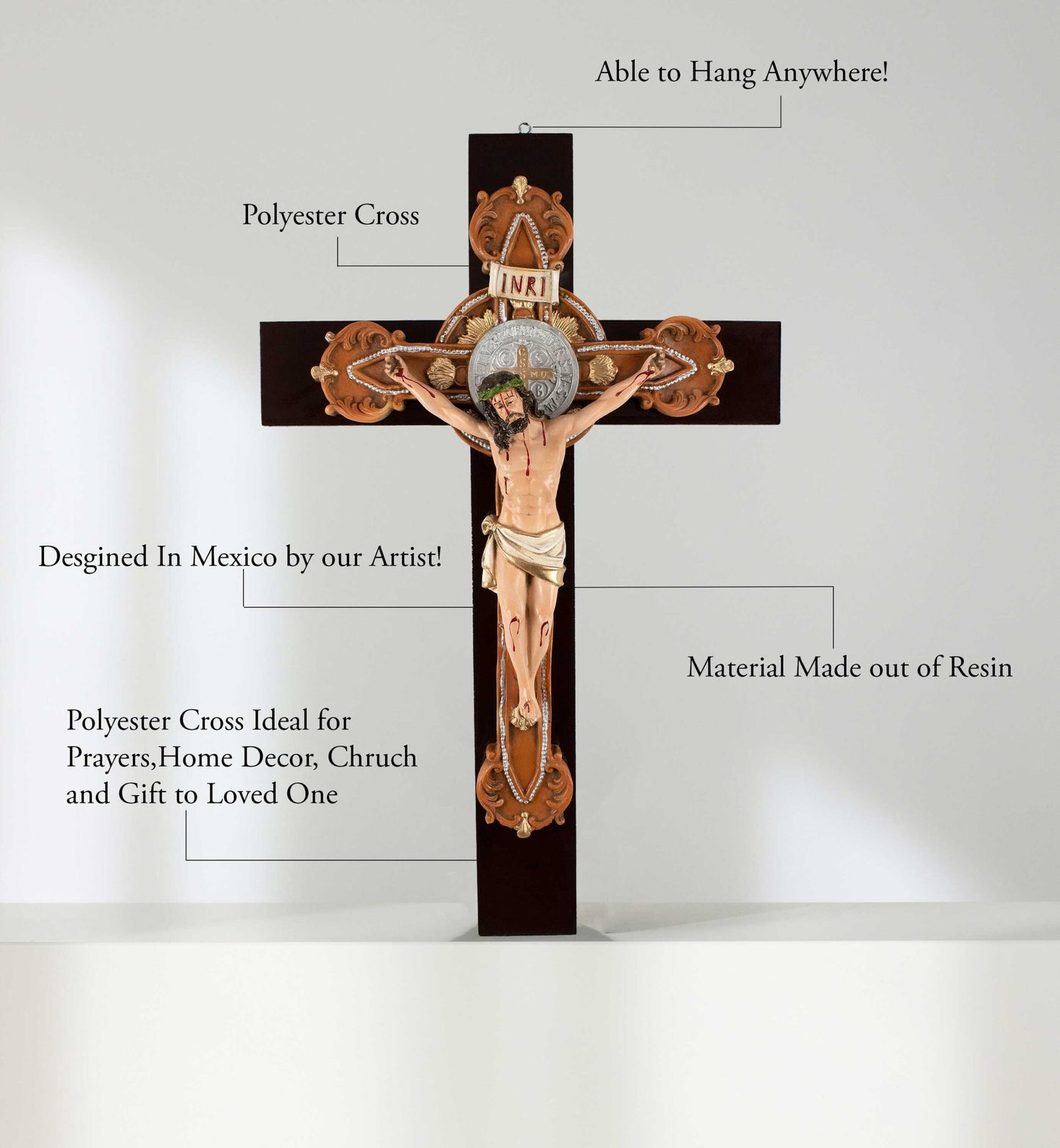 Mrcjsales: St. Benedict Crucifix | July 11th Celebration | Resin Polyester Art | Iconic Symbol of Hope, Faith, and Love image 1