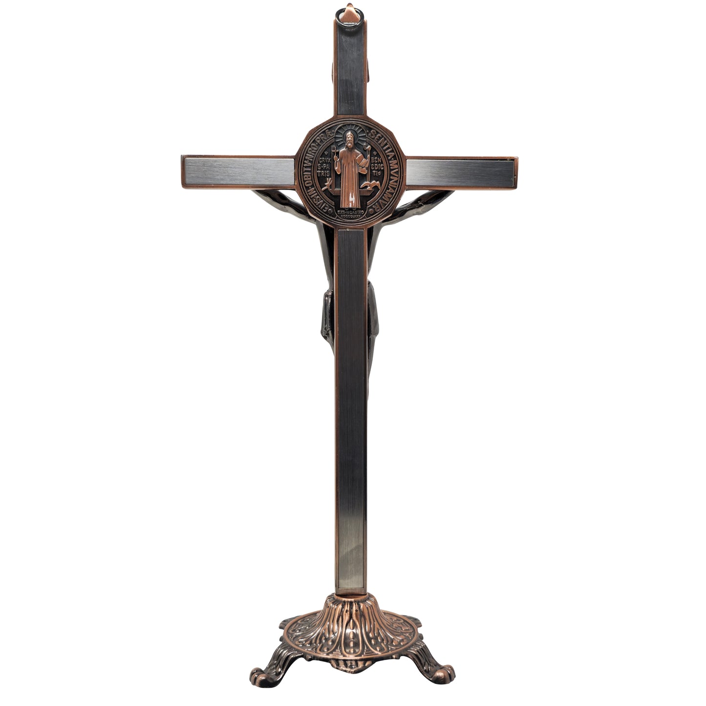 (mrcjsales -) Saint Benedict Crucifix w/Base – Silver/Bronze - Gift for Loved Ones - Built-In Medal - Multiple Sizes image 2