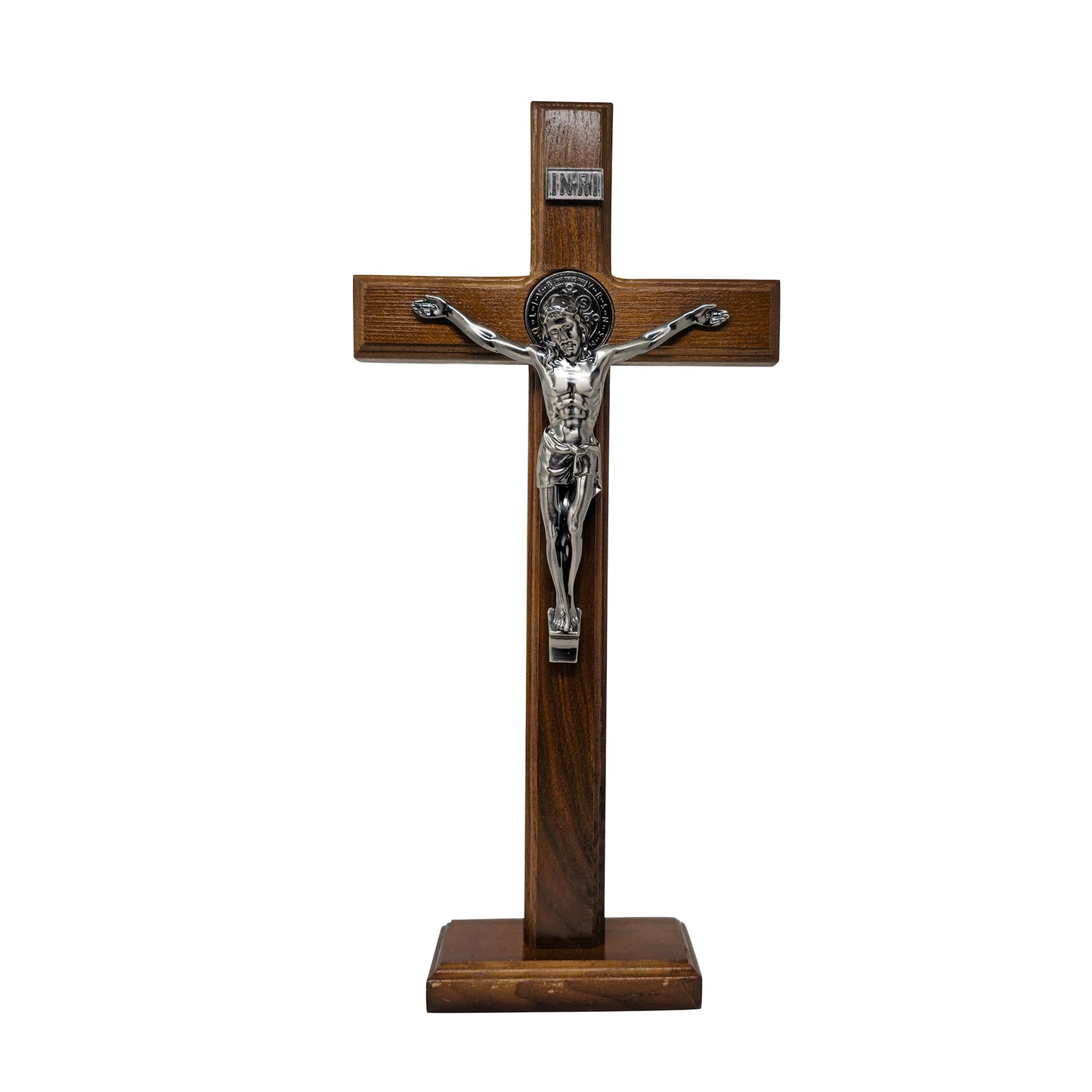 Mrcjsales - Saint Benedict Wooden Cross w/Base in Multiple Sizes. Beautifully Crafted Crucifix, Ideal for Various Occasions, Hang or Stand, - L x 16" inches image
