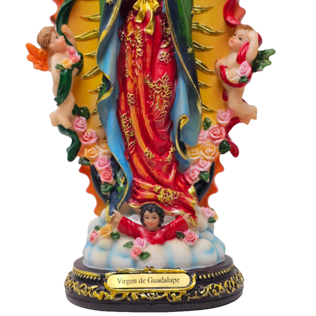 Our Lady of Guadalupe with Angels 12" Statue (Virgen de Guadalupe con Ángeles) - Resin, Vivid Colors, Detailed Catholic Art image 3