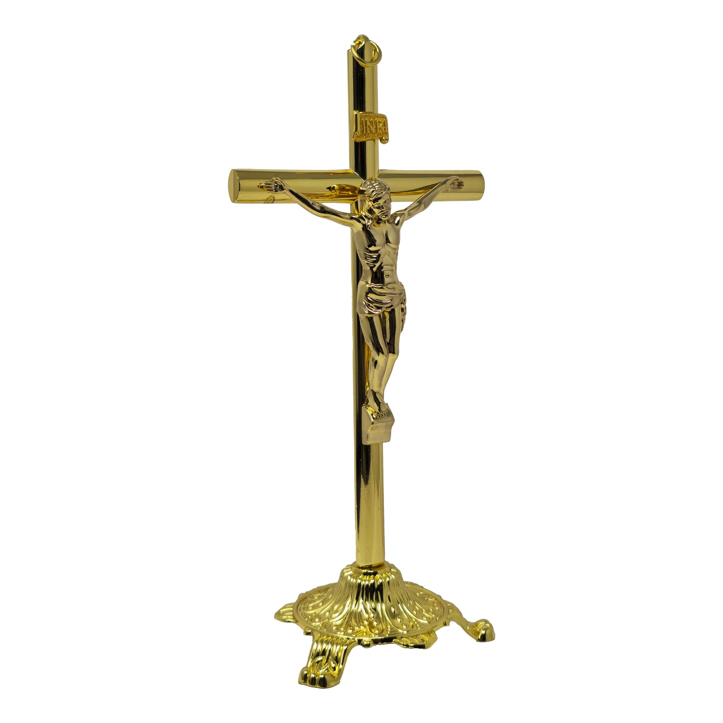 MrcjSales - Crucifix Gold | Removable Base | Metal Cross for Church Services, Home, Gifts | Multiple Sizes | High-Quality Religious Item image 1