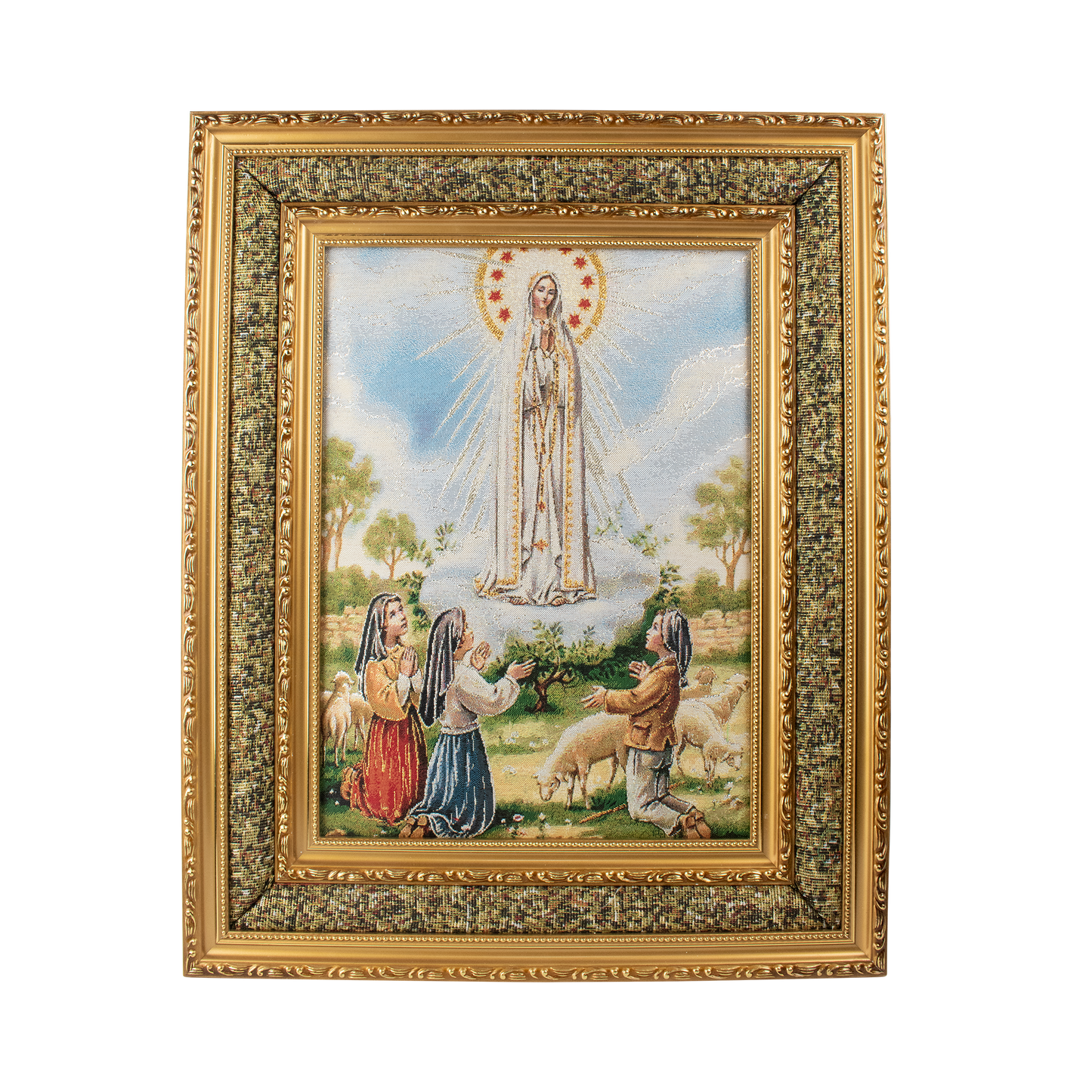 Mrcjsales: Our Lady of Fatima Cloth Frame | Elegant Double Frame | Religious Home Decor | Gift for Loved Ones | Spanish Name: Virgen de Fatima image 0