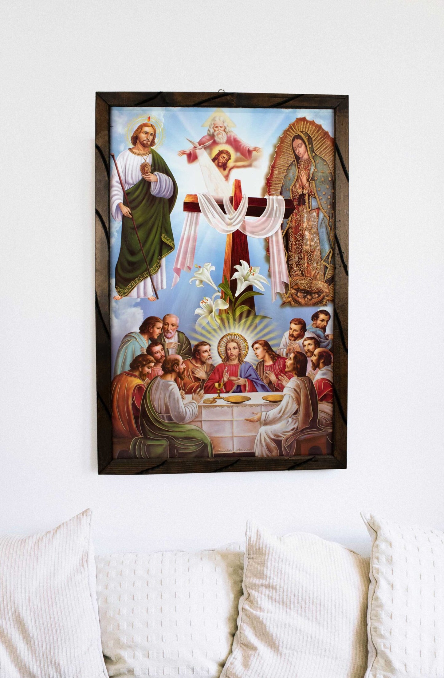 Mrcjsales - Holy Trio: Guadalupe, St. Judas, Last Supper – Rustic Frame, Religious Art, Hope, Love, Strength, Various Sizes Available! image 2