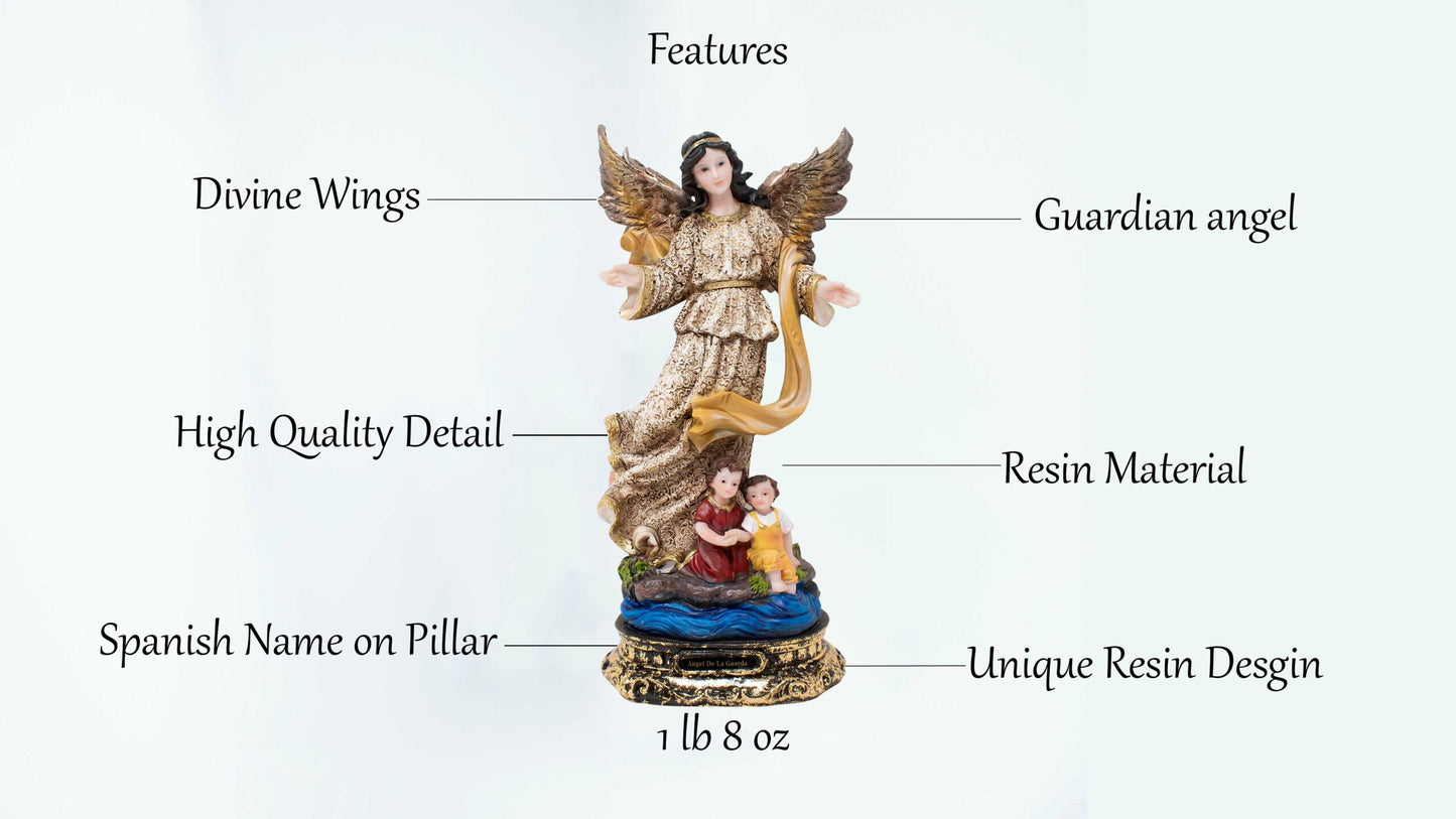 MrcjSales - Angel De la Guarda Resin Statue | Multiple Sizes | Detailed Craftsmanship | Spanish Name | Religious Home Decor image 3