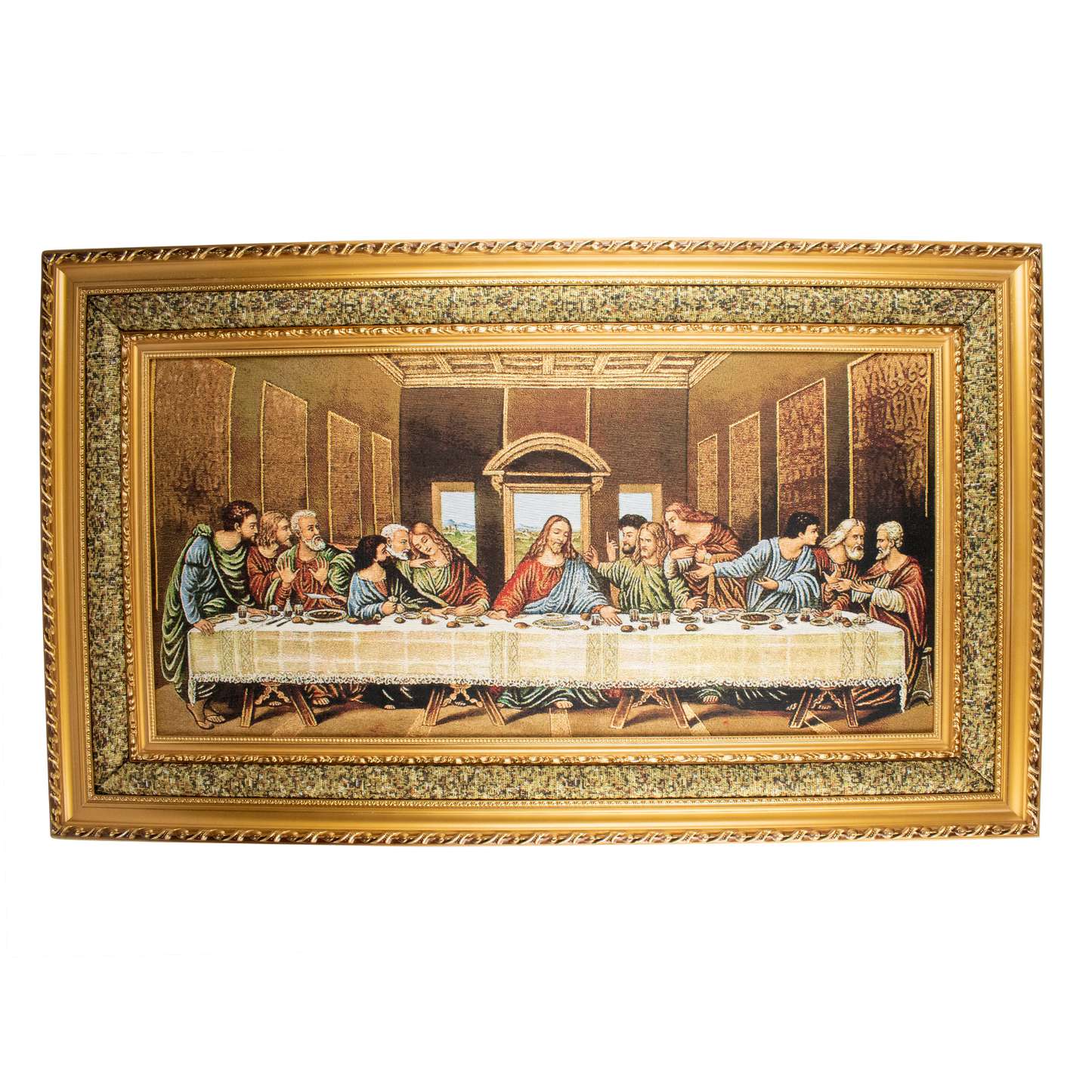 Mrcjsales: Last Supper Cloth Frame | Religious Icon on Woven Cloth | Elegant Double Frame | Perfect Gift for Religious Occasions | Ready to Hang image 2