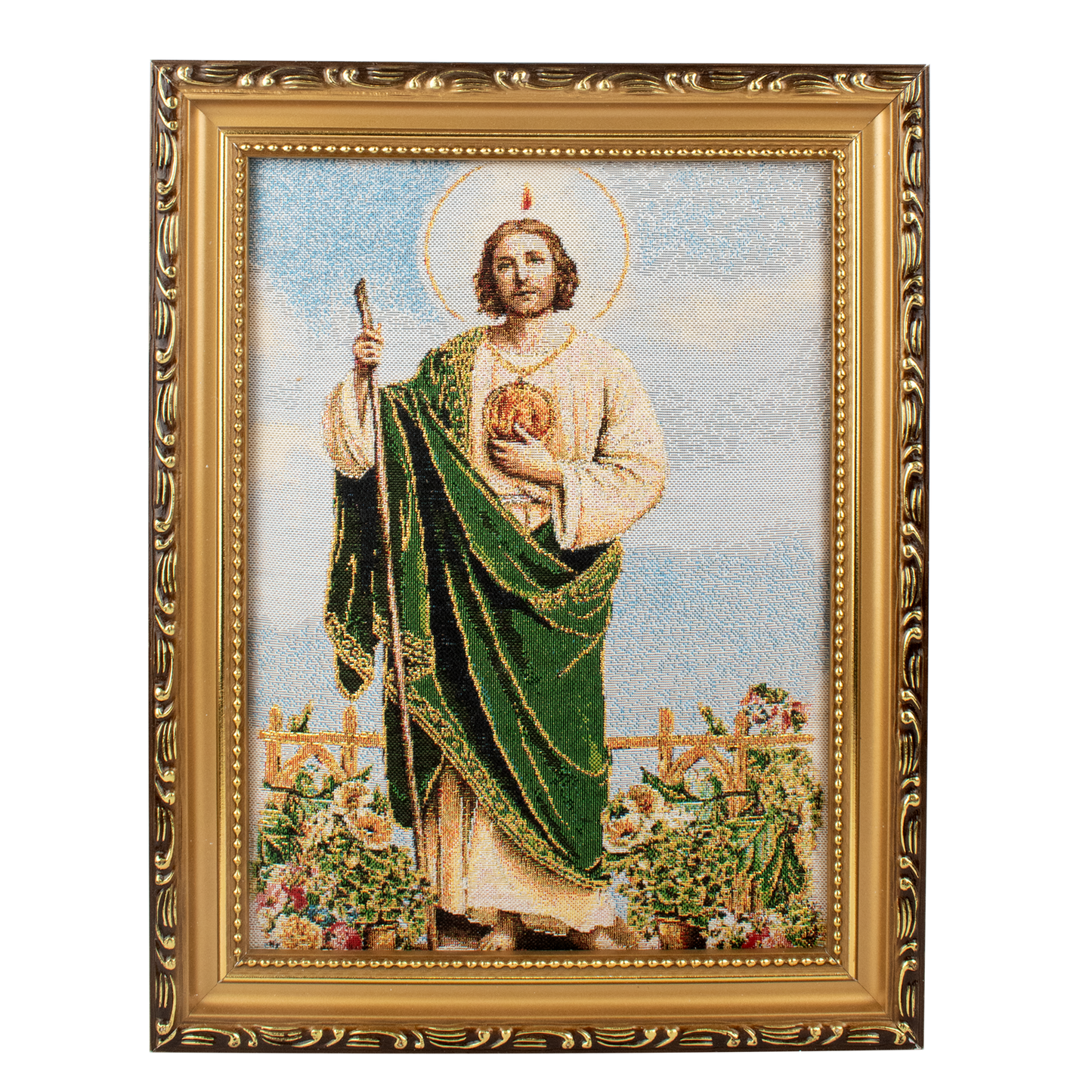 Mrcjsales: St. Judas | Cloth Frame | Elegant Double Frame | Religious Home Decor | Gift for Loved Ones | Spanish Name: San Judas - S | 9"x11" image