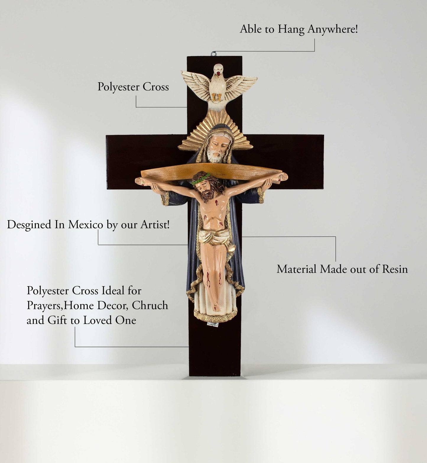 Mrcjsales: Holy Trinity Purple Crucifix | Santísima Trinidad Cruz | Polyester & Resin | Multiple Sizes | Made in Mexico | Perfect Christian Gift! image 2