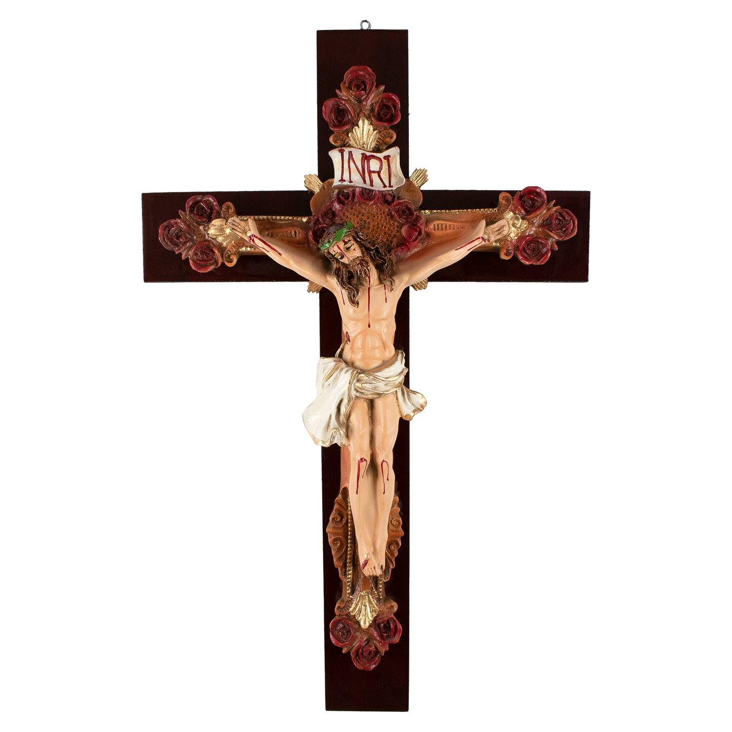 Mrcjsales: Jesus Christ Crimsons Roses | Crucifix | Polyester Resin Art | Faith Symbol | Various Sizes | Uplifting Beauty | Mexican Style - M | 24" image