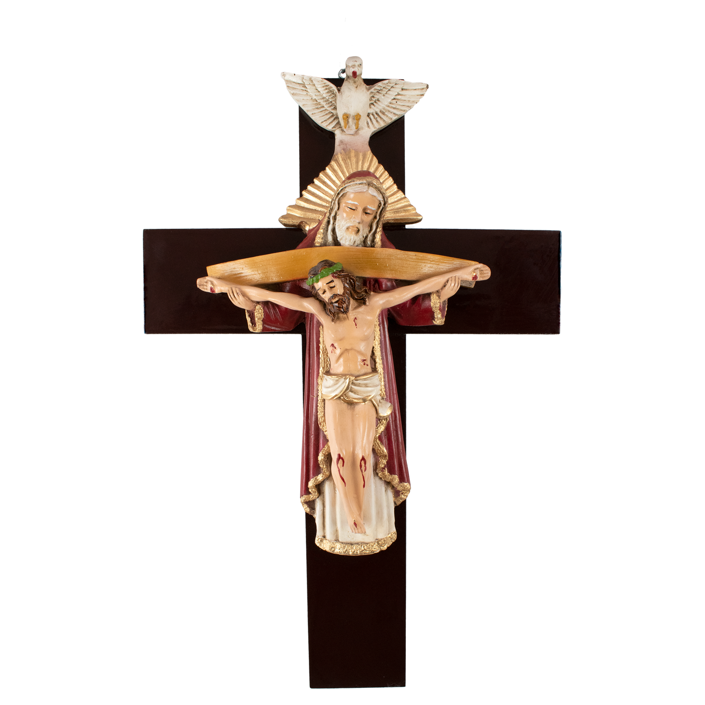 Mrcjsales: Holy Trinity Red Crucifix | Santísima Trinidad| Polyester & Resin | Multiple Sizes | Made in Mexico | Perfect Christian Gift! - M | 24" image