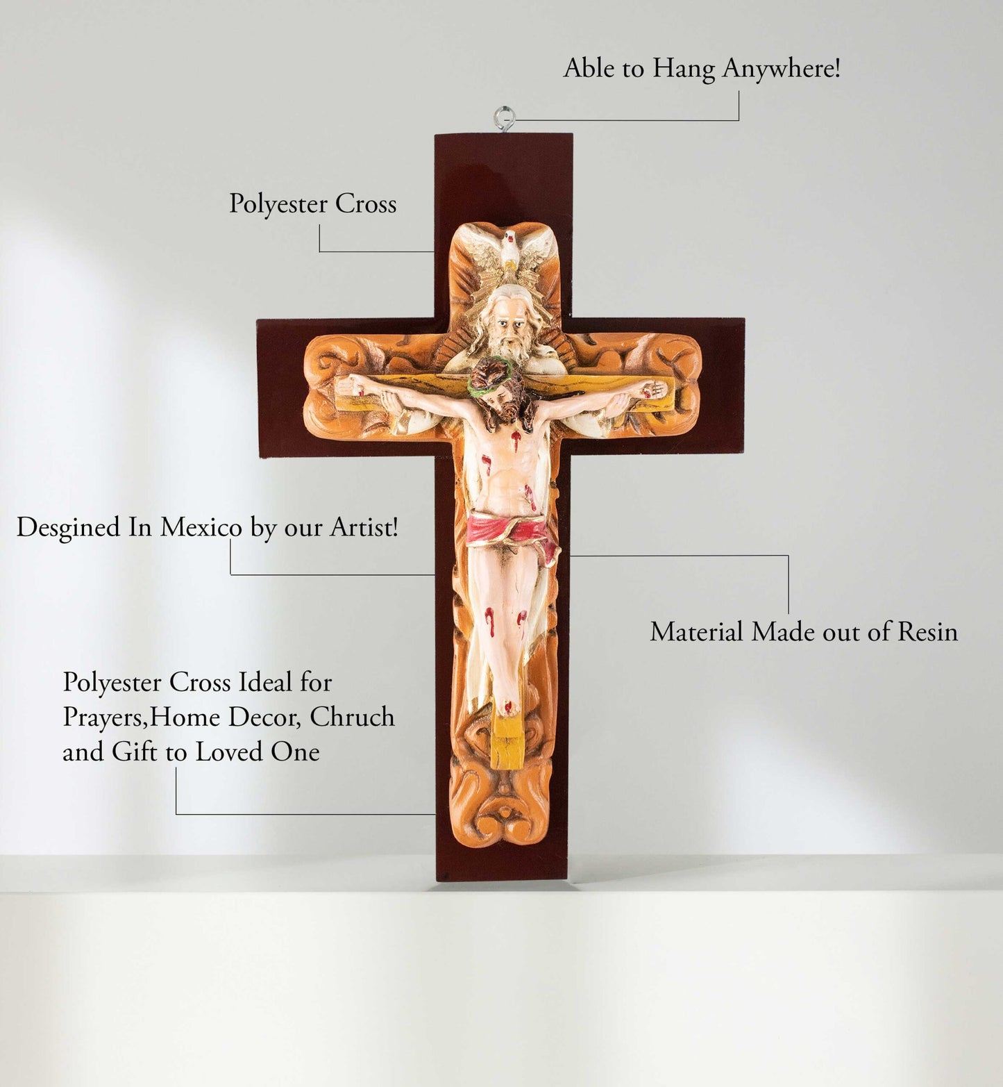 Mrcjsales: Holy Trinity Crucifix | Santísima Trinidad Cruz | Polyester & Resin | Unique Design | Multiple Sizes | Made in Mexico | Perfect Christian Gift! image 2
