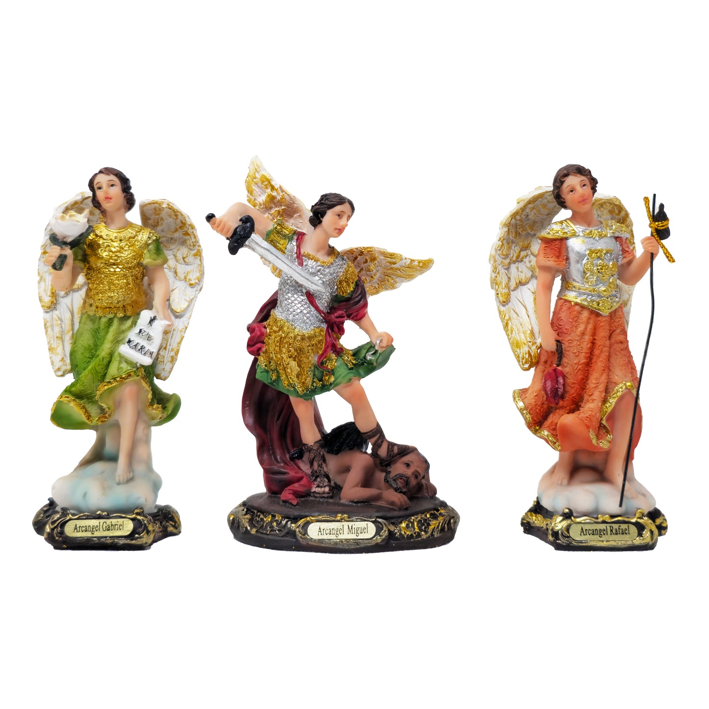 MrcjSales Gabriel, Raphael, Michael Archangels Set | Quality Resin | Detailed Statues | Spanish Names | Gift-Ready Box | Multiple Sizes | Spiritual Decor - XS x 5" inches image