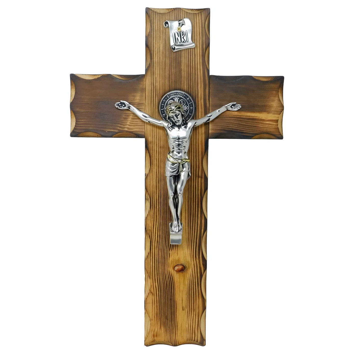 Saint Benedict Crucifix Burned Wood image 0