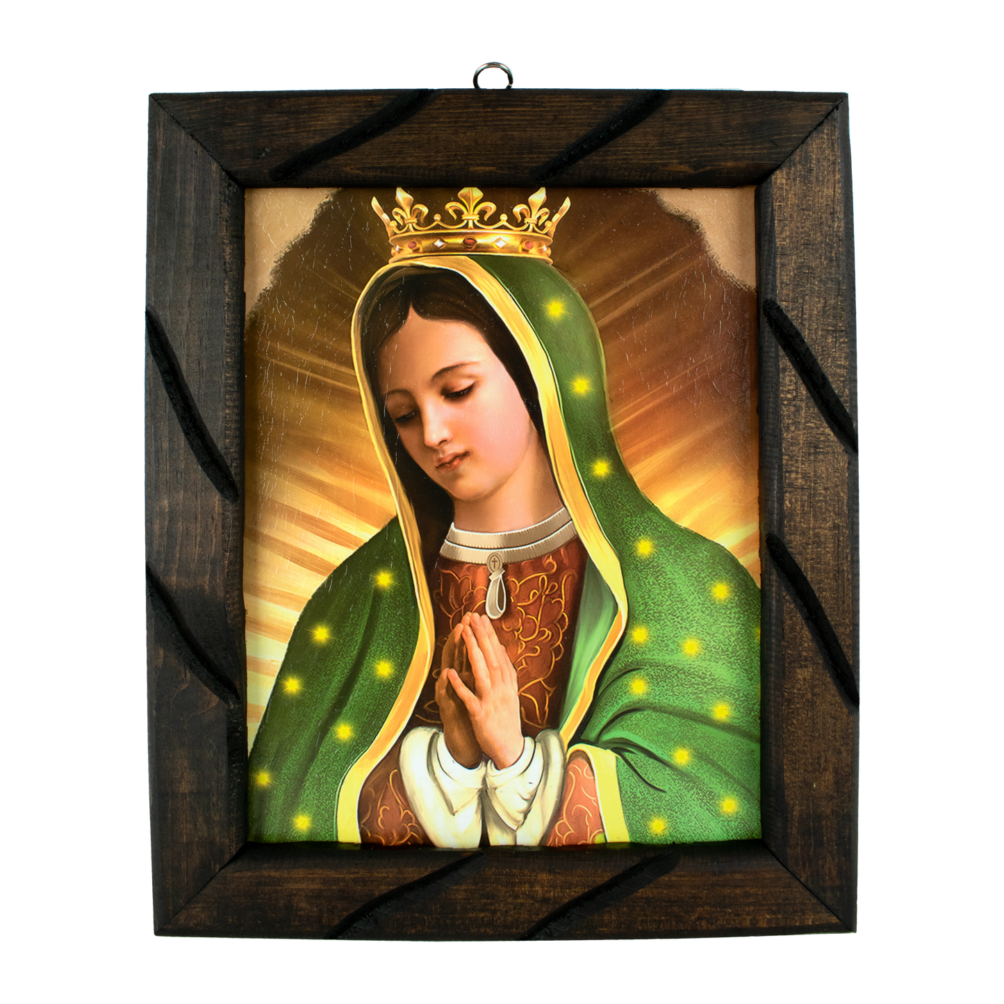 Mrcjsales - Guadalupe Crown – Rustic Frame, Virgen de Guadalupe Cuadro Rustico, Mexican Art, Symbolizes Hope, Love, Strength. Perfect Home Decor & Unique Gift! - S | 12"x10" image