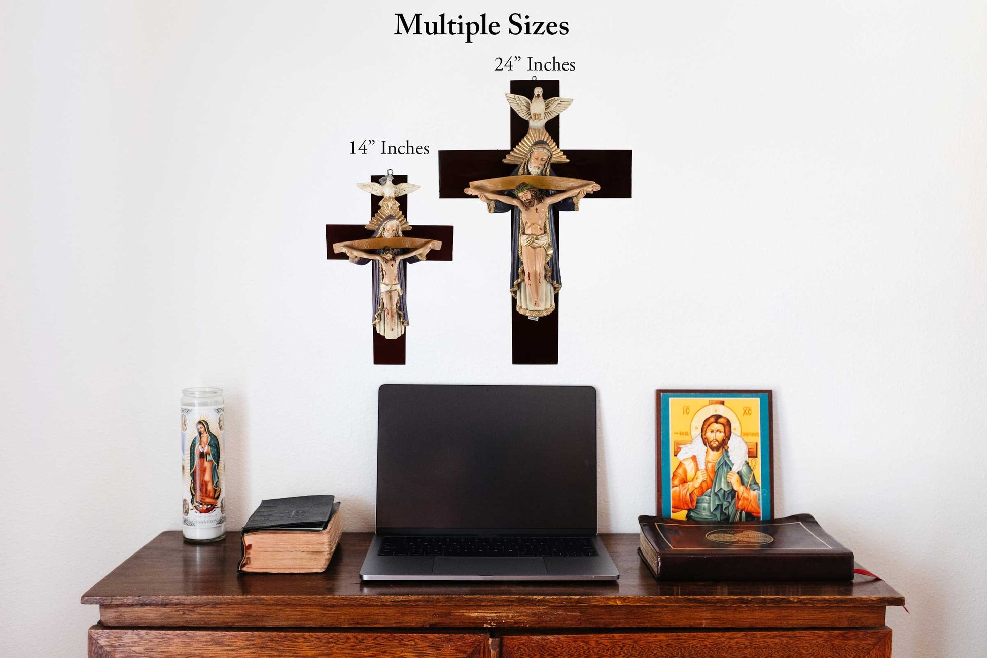 Mrcjsales: Holy Trinity Purple Crucifix | Santísima Trinidad Cruz | Polyester & Resin | Multiple Sizes | Made in Mexico | Perfect Christian Gift! image 3