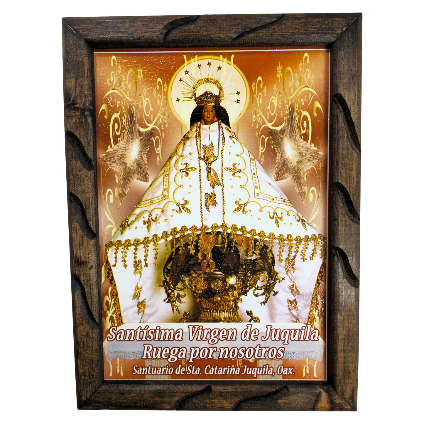 MrcjSales - Virgin of Juquila - Rustic Frame | Mexican Handcrafted | Sizes: 24x36, 13x18, 10x12 | Perfect Gift | Special Rustic Wood image 1