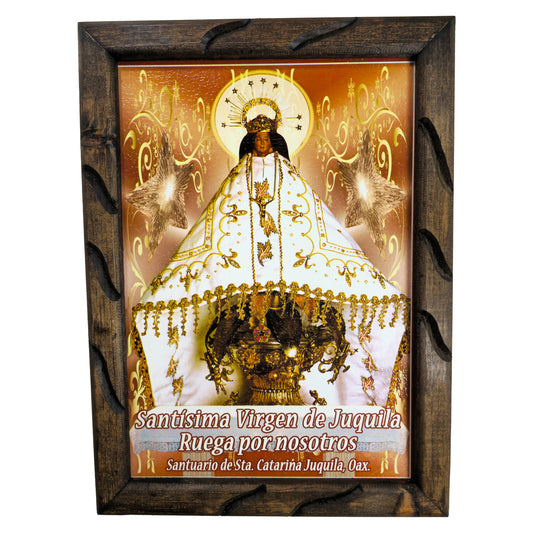 MrcjSales - Virgin of Juquila - Rustic Frame | Mexican Handcrafted | Sizes: 24x36, 13x18, 10x12 | Perfect Gift | Special Rustic Wood image 1