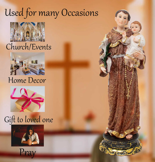 MrcjSales - Saint Anthony of Padua Resin Statue | San Antonio | Multiple Sizes | Church Decor, Home Gifts, Prayers image 4