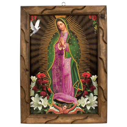 Mrcjsales- Virgen de Guadalupe - lady of guadalupe – Rustic Frame, Mexican Art, Symbolizes Hope, Love, Strength. Perfect Home Decor & Unique Gift! - M | 18"x13" image