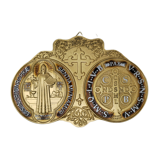 Saint Benedict Medal - San Benito Medallion in Silver & Gold | Catholic Church Protection & Blessings | High-Quality Resin | Hanging Religious Home Decor | Spiritual Armor for Hope, Faith, and Healing image 2