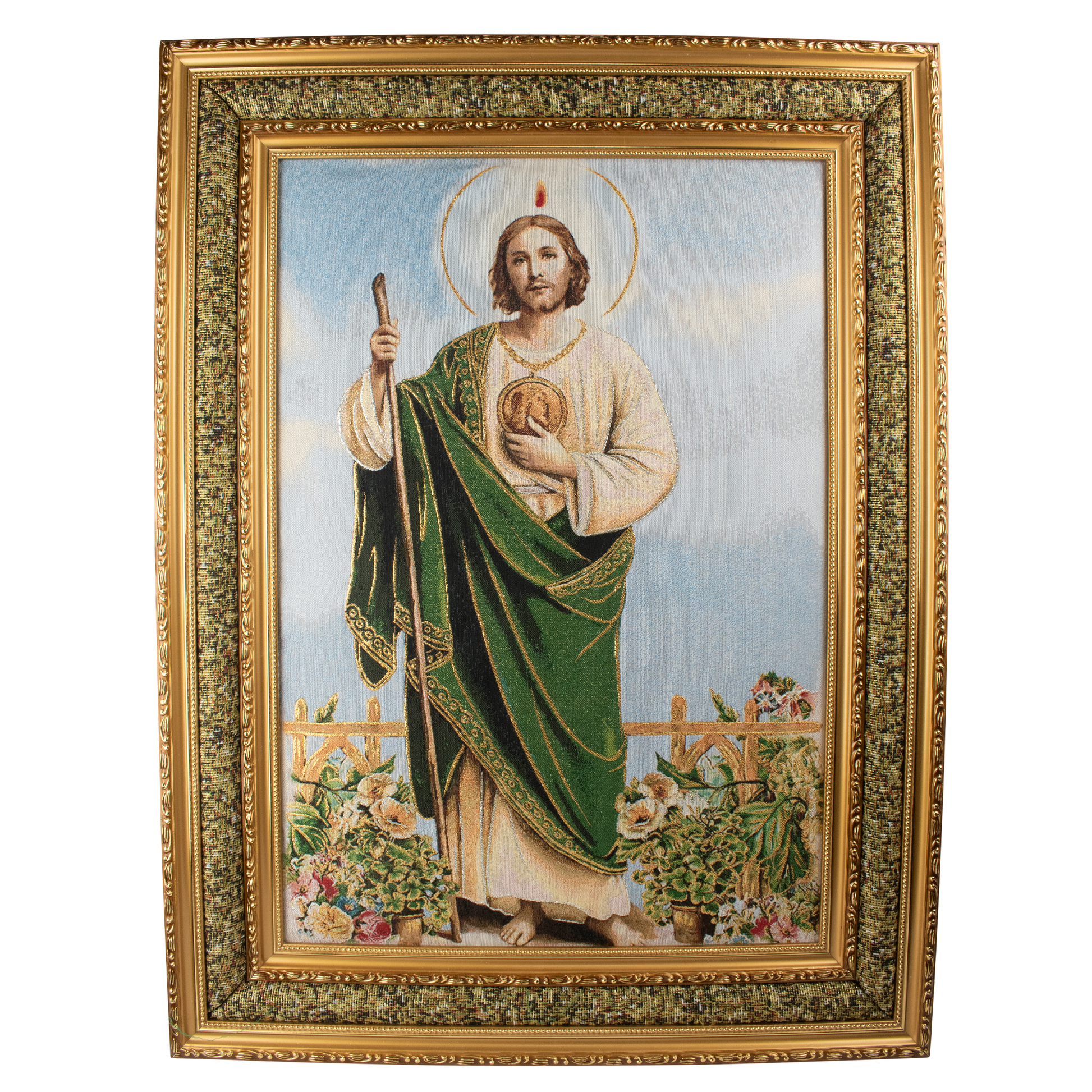 Mrcjsales: St. Judas | Cloth Frame | Elegant Double Frame | Religious Home Decor | Gift for Loved Ones | Spanish Name: San Judas - M | 22"x29" image