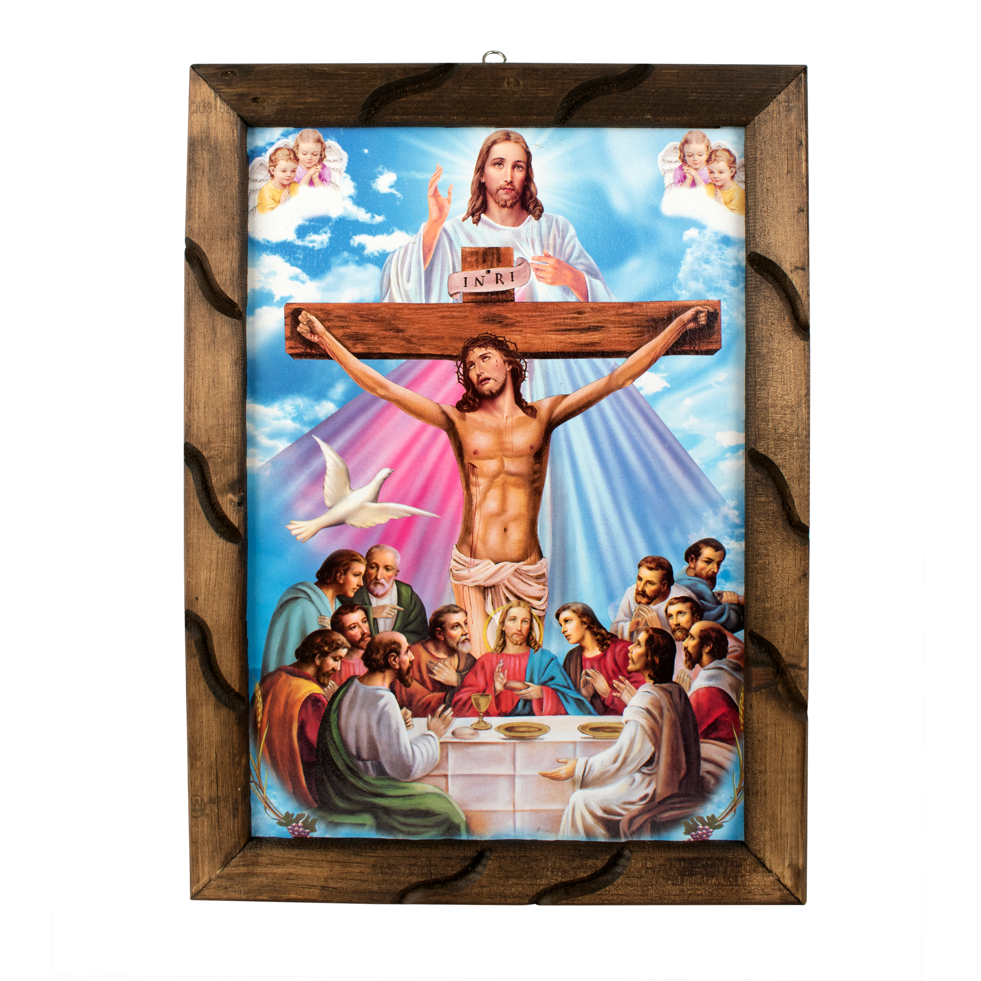 Mrcjsales - Last Supper, Cross, Divine Mercy – Rustic Frame, Mexican Art, Symbolizes Hope, Love, Strength. Perfect Home Decor & Unique Gift! - M | 18"x13" image