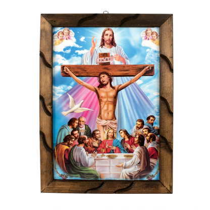 Mrcjsales - Last Supper, Cross, Divine Mercy – Rustic Frame, Mexican Art, Symbolizes Hope, Love, Strength. Perfect Home Decor & Unique Gift! - M | 18"x13" image
