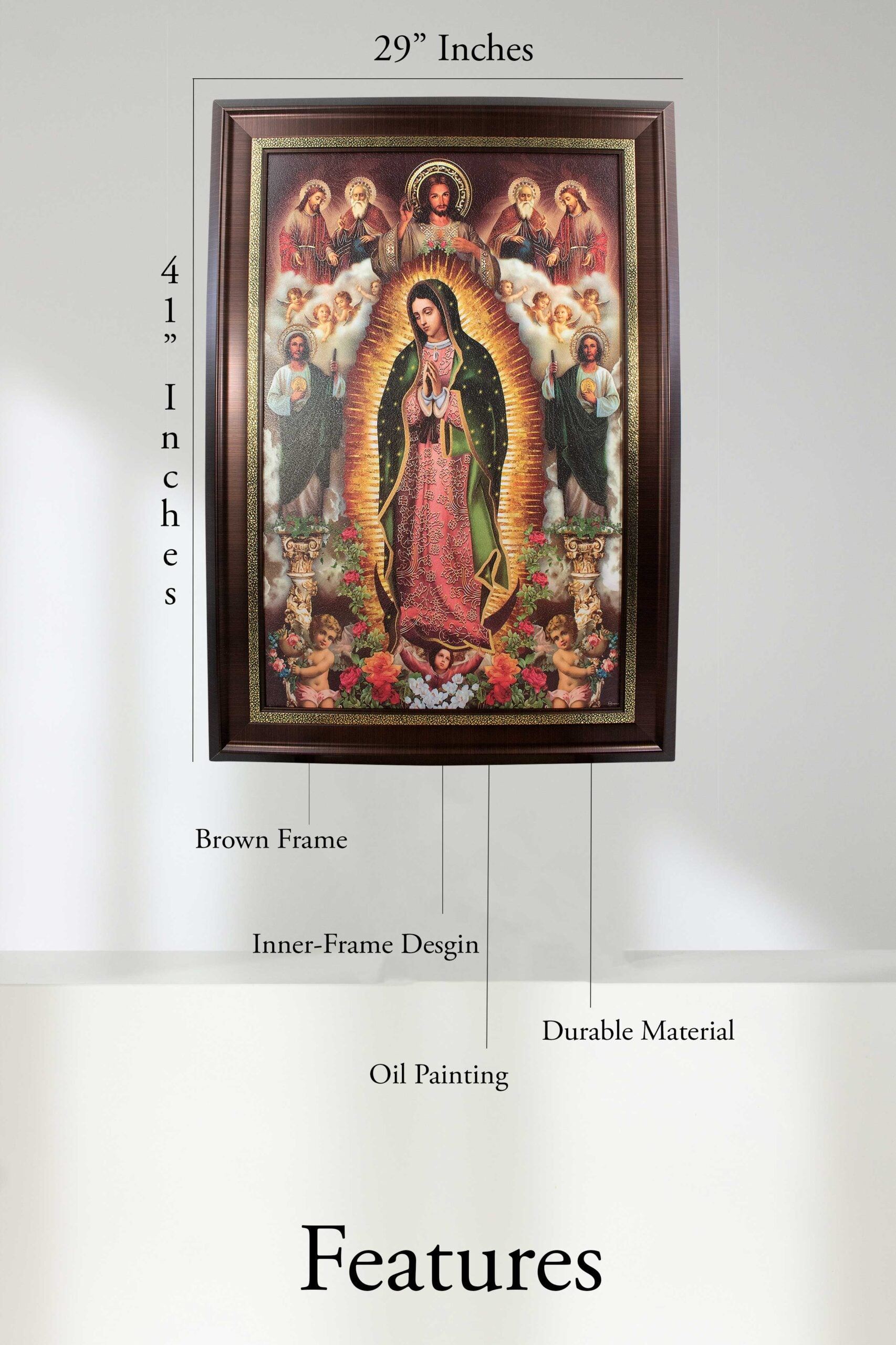 MrcjSales - Our Lady of Guadalupe, Holy Trinity, Saint Judes Various Saints - Marco Frame | Oil/Wood | Beautiful Design | Multiple Sizes image 2