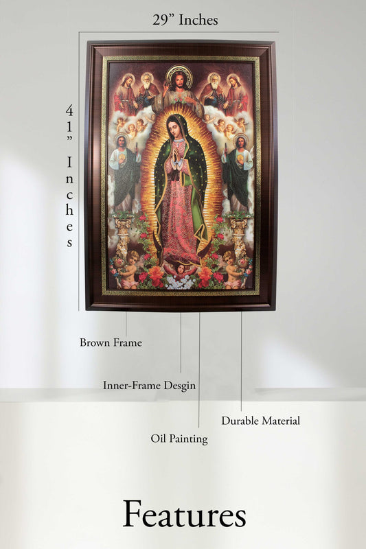 MrcjSales - Our Lady of Guadalupe, Holy Trinity, Saint Judes Various Saints - Marco Frame | Oil/Wood | Beautiful Design | Multiple Sizes image 2