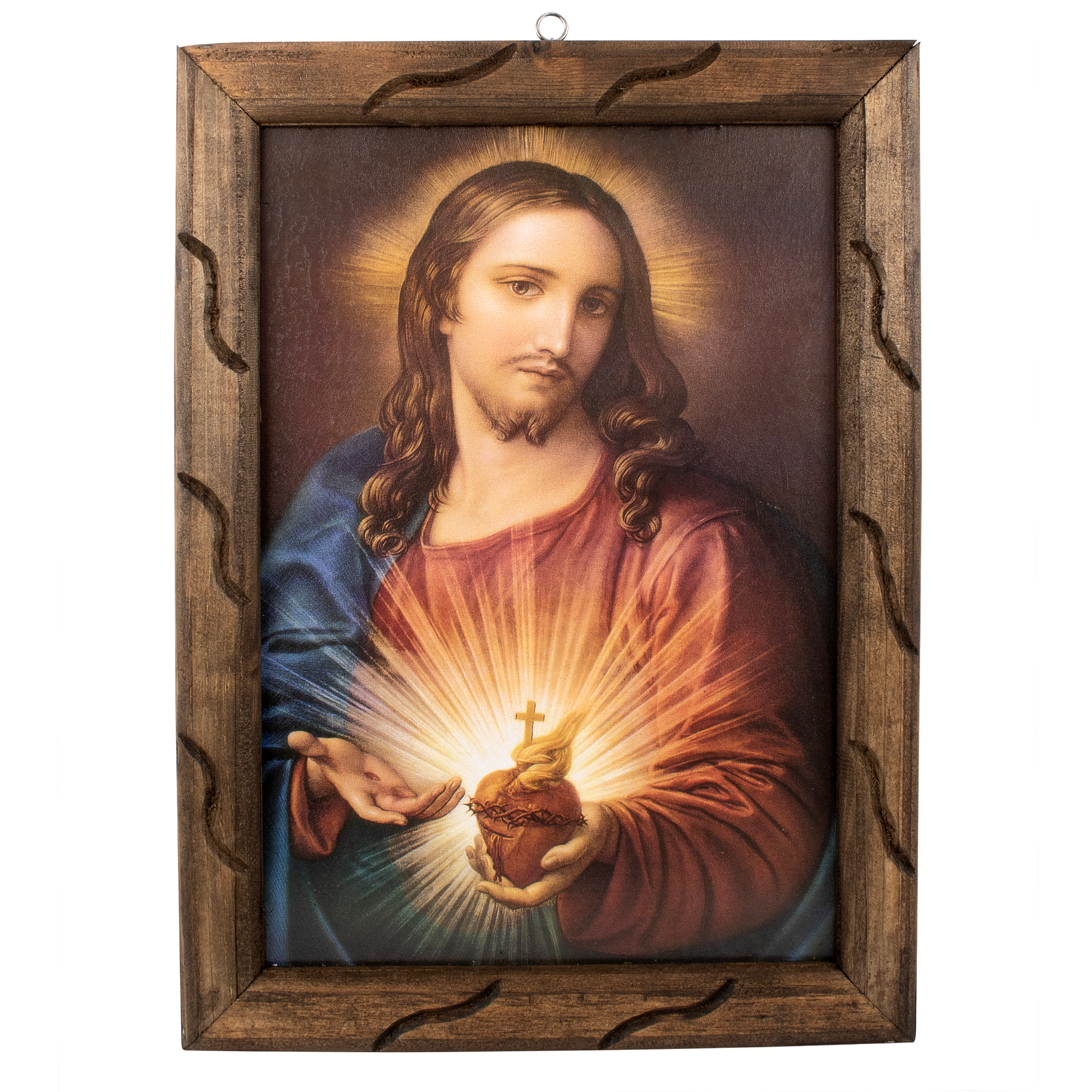 Mrcjsales - Sacred Heart Original - Rustic Frame, Mexican Artistry, Hopeful Symbol, Ideal Gift for Spiritual Comfort. Unique and Timeless! - M | 18"x13" image
