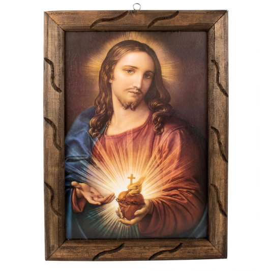 Mrcjsales - Sacred Heart Original - Rustic Frame, Mexican Artistry, Hopeful Symbol, Ideal Gift for Spiritual Comfort. Unique and Timeless! - M | 18"x13" image
