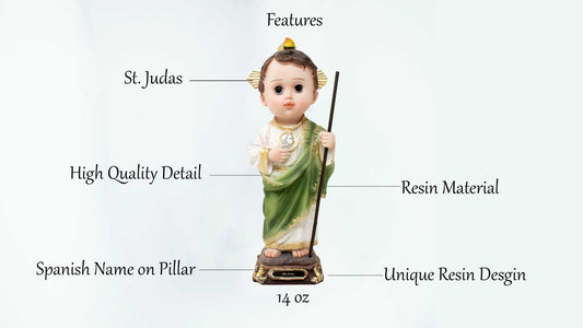 MrcjSales - St. Judas Infinite Resin Statue | San Judas | Multiple Sizes | Ideal for Church, Home Decor, Gifts | Spanish Name Etched image 2