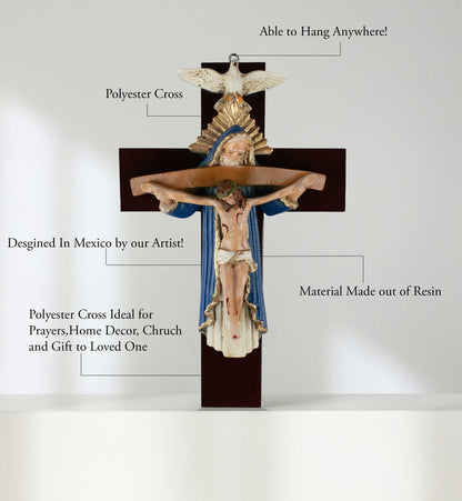 Mrcjsales: Holy Trinity Blue Crucifix | Santísima Trinidad Cruz | Polyester & Resin | Made in Mexico | Ideal Christian Gift! image 2