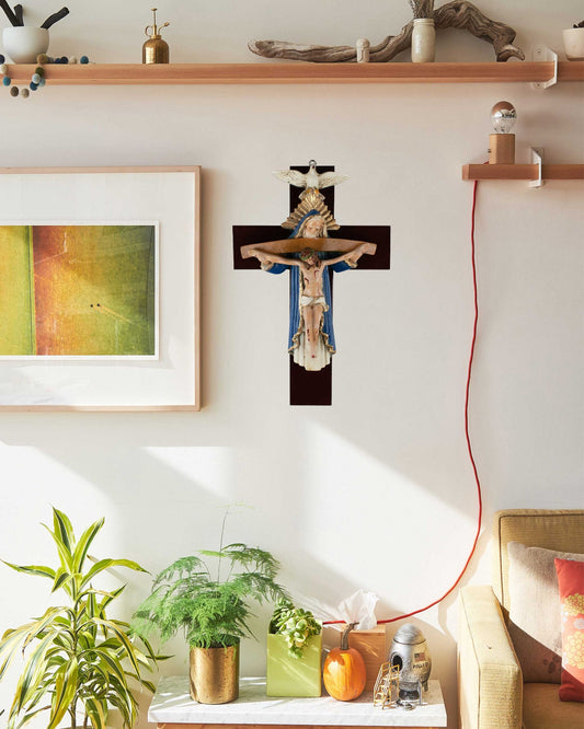 Mrcjsales: Holy Trinity Blue Crucifix | Santísima Trinidad Cruz | Polyester & Resin | Made in Mexico | Ideal Christian Gift! image 1