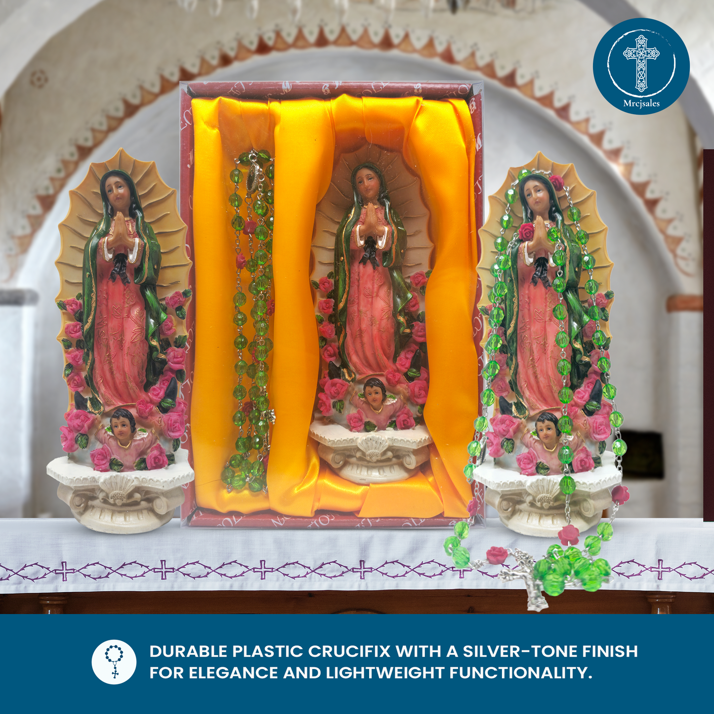 Lady of Guadalupe Statue – Virgen de guadalupe 8-Inch Religious Figurine – Durable Resin for Home Altar, Prayer Space, or Gift image 3