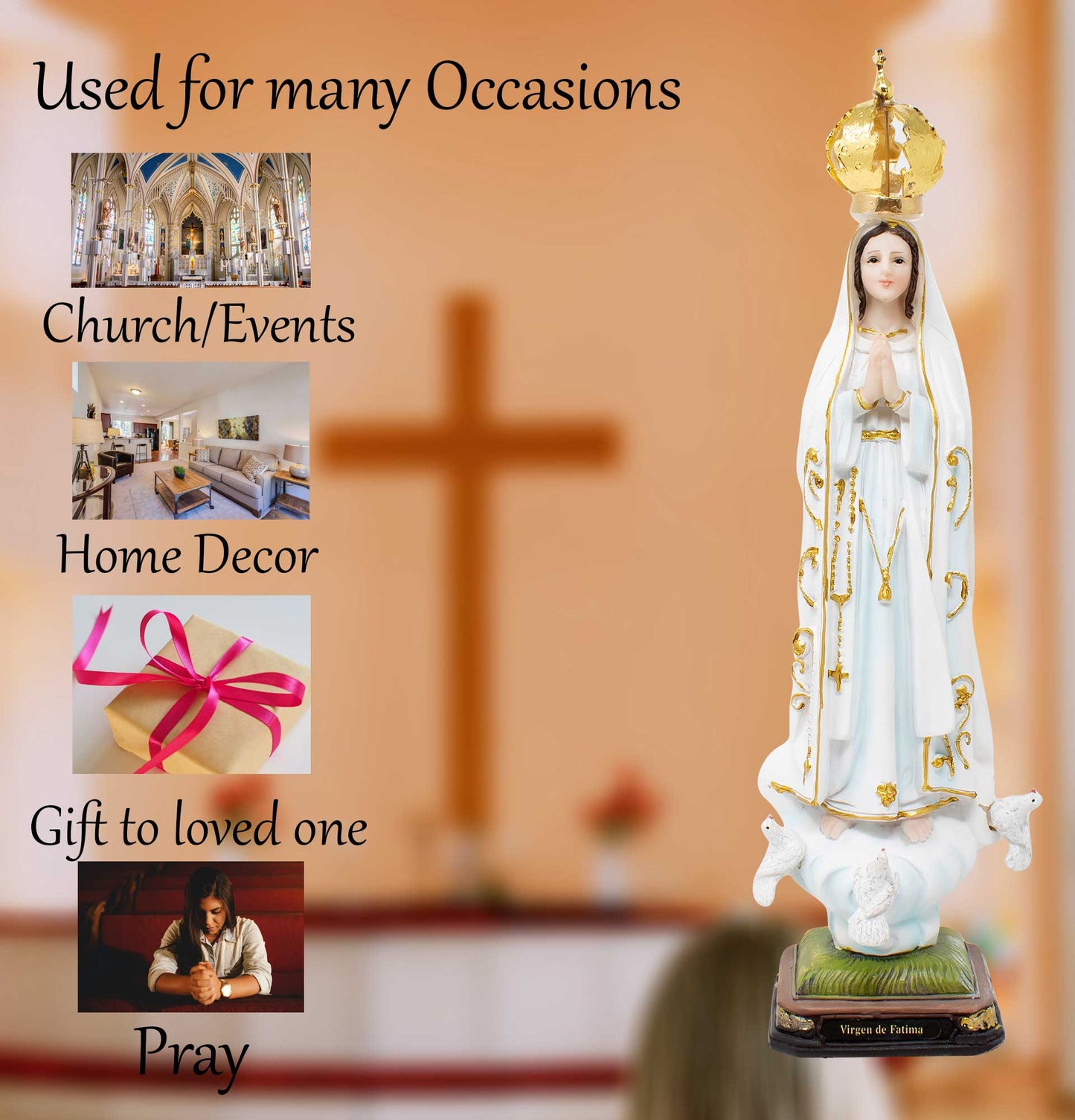 Virgin of Fatima Resin Statue Sculpture for Altars, Prayers, & Gifts Virgen de Fatima 12', 16', 24' inches image 4