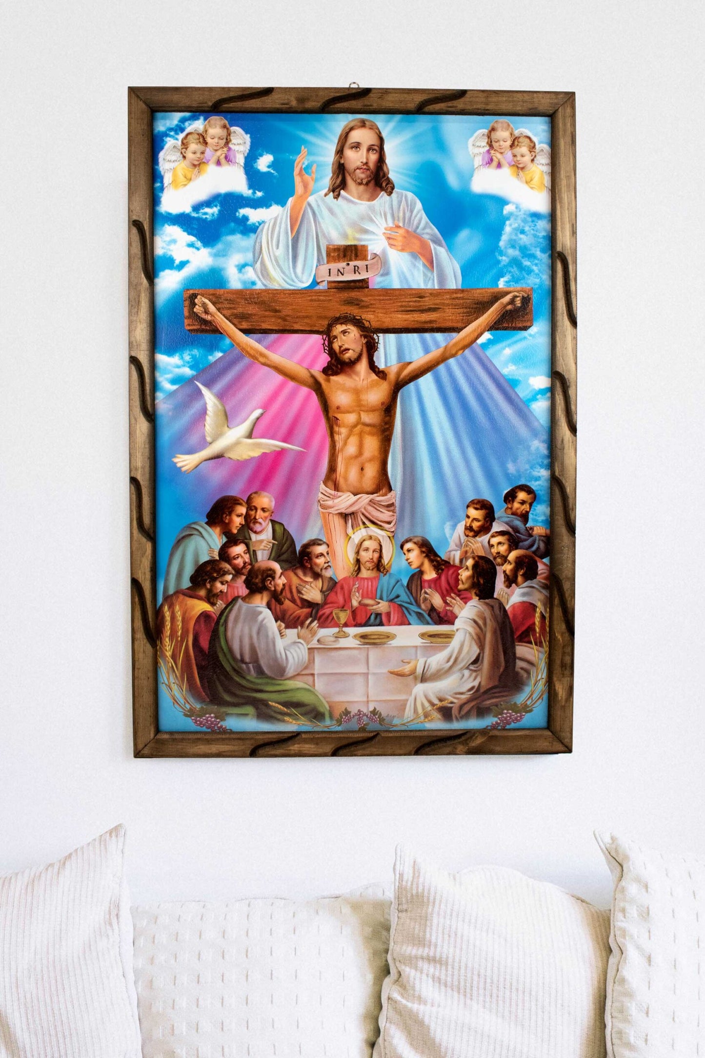 Mrcjsales - Last Supper, Cross, Divine Mercy – Rustic Frame, Mexican Art, Symbolizes Hope, Love, Strength. Perfect Home Decor & Unique Gift! image 2