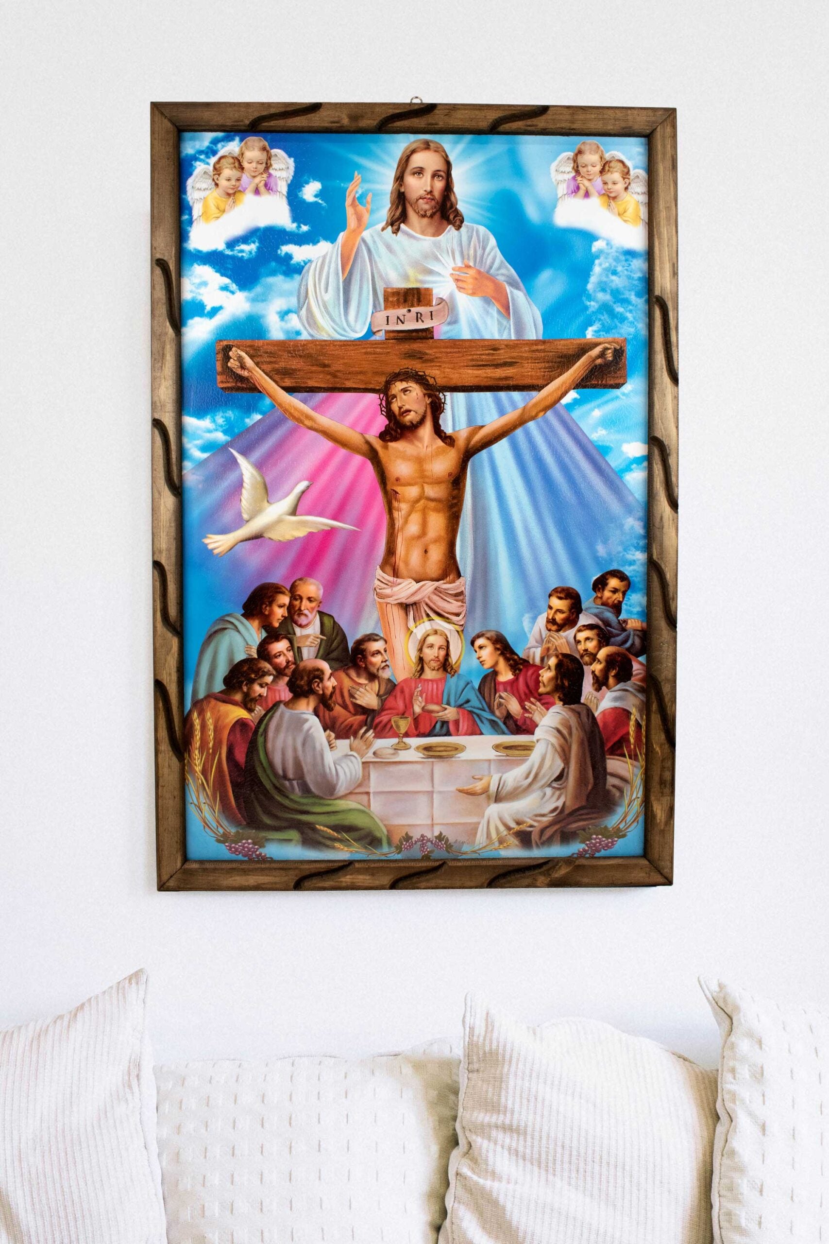 Mrcjsales - Last Supper, Cross, Divine Mercy – Rustic Frame, Mexican Art, Symbolizes Hope, Love, Strength. Perfect Home Decor & Unique Gift! image 2